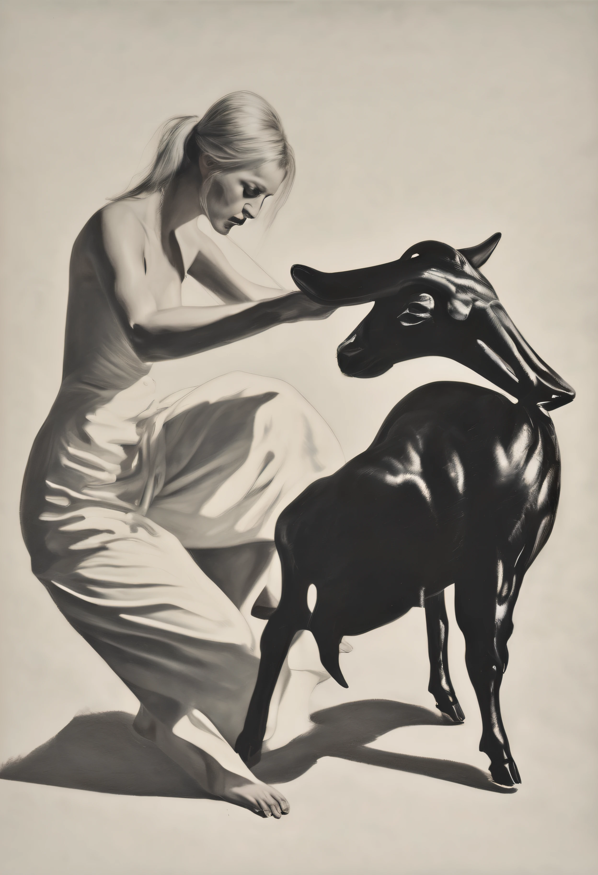 "(The best lighting, alto contraste, oscuro, dramatic),(Chica rubia junto a una cabra negra gigante, Open the rib cage, feto, autopsia, huesos humanos, sangre por las paredes). Luz Caravaggio"