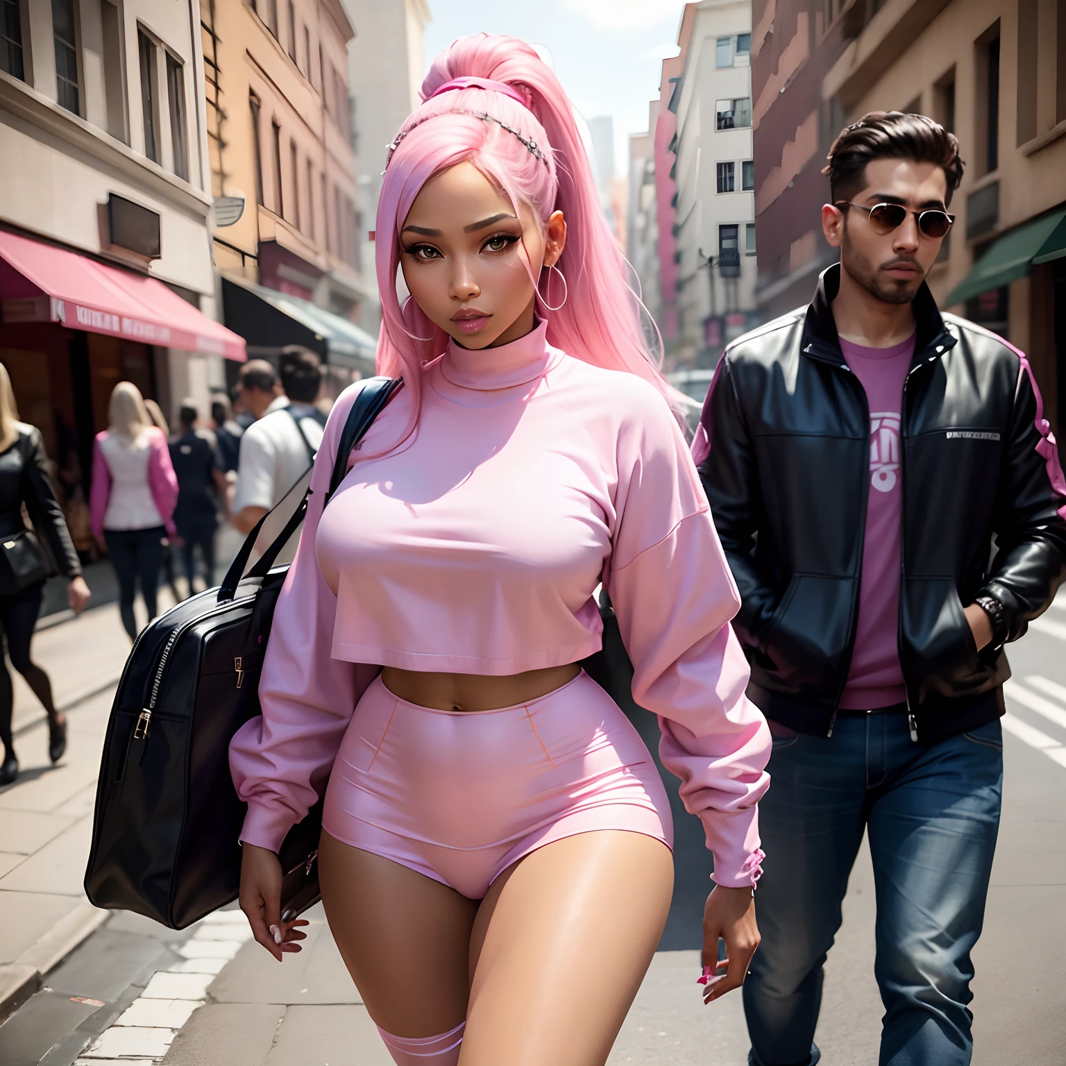 nicki minaj wearing pink, best quality, realistic