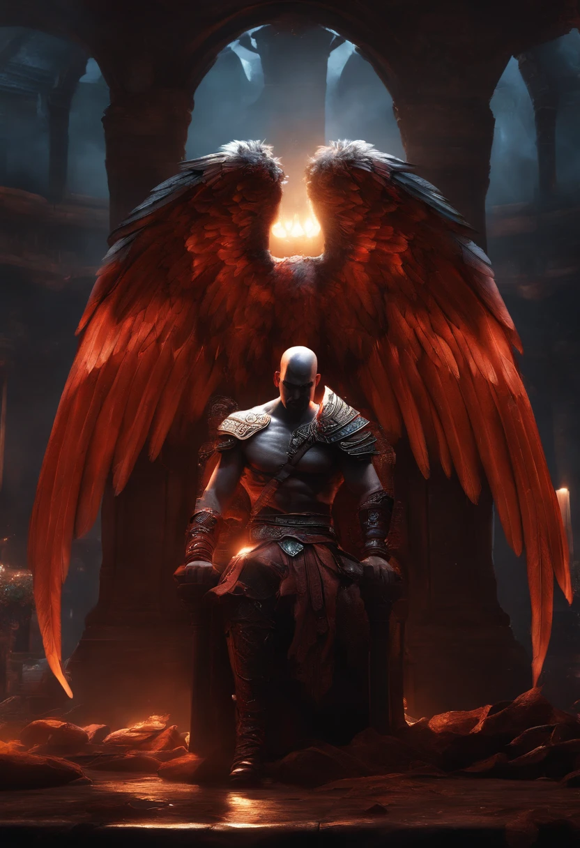 FALLEN ANGEL, playing video games, de frente, imortal, Legendary video game player, animado, kratos