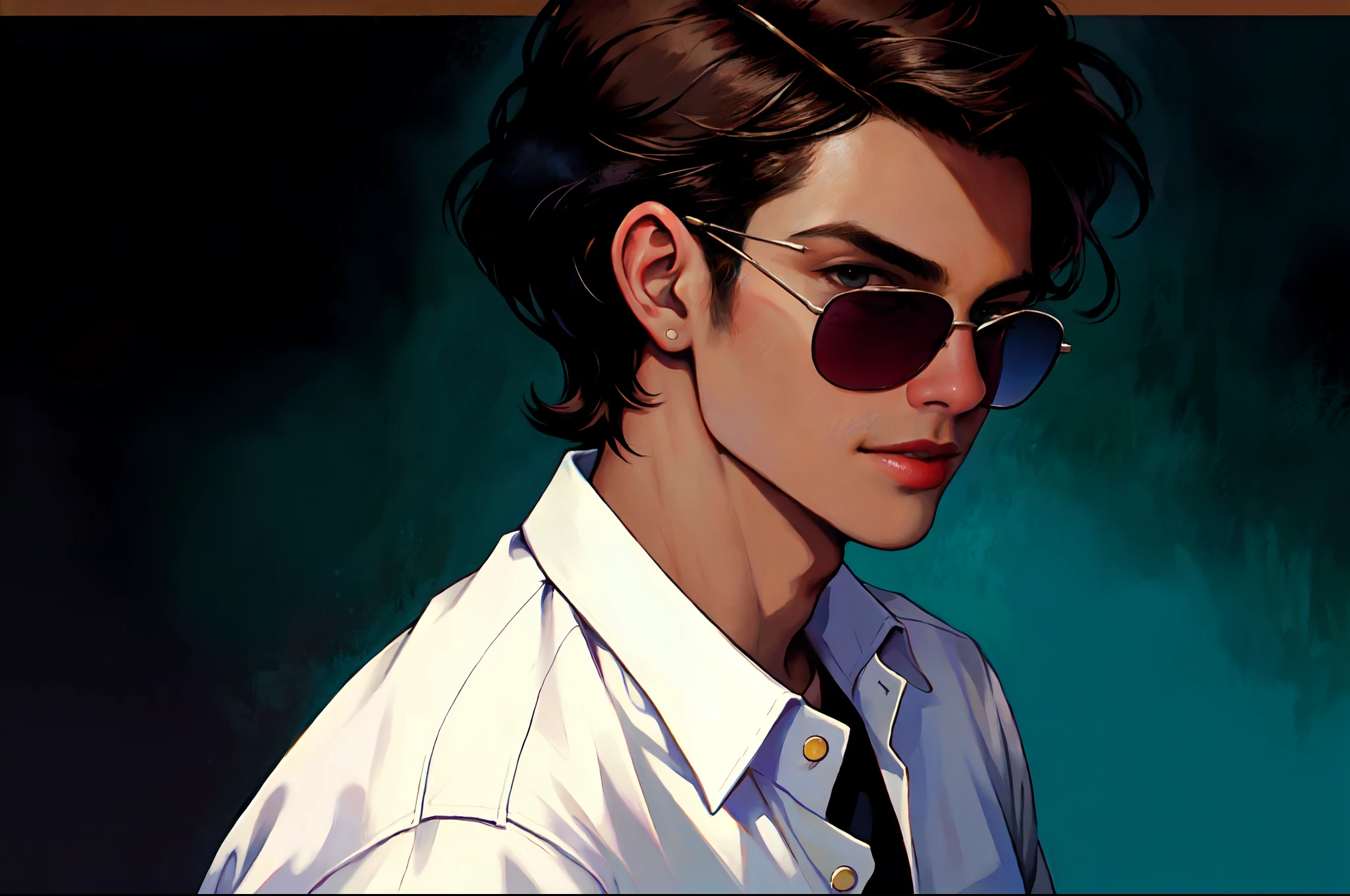 there is a young man wearing sunglasses and a white shirt, album art, hi mark ( akwaaba tommy ), mid shot portrait, trending artstayion, in style of davey adesida, lit from the side, by Milton Menasco, high quality portrait, full head shot, mid portrait, an album cover, taken in the early 2020s