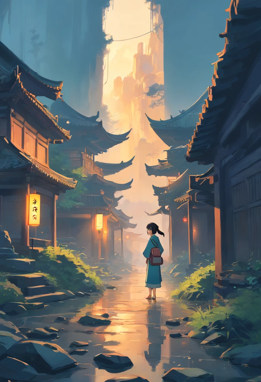 Chinese Ancient Times,Ruins of a large mine next to the copper pit,Remains Cliff,There is a little dead wood,Twilight Hour,Dimly lit,Loess,Close-up,2D game scene style,,high high quality,fog atmosphere,(Chinese folk suspense supernatural comic book style),High detail, Sharp focus, Dramatic,Midway and the art of painting by Greg Rutkovsky, Bokeh on the background