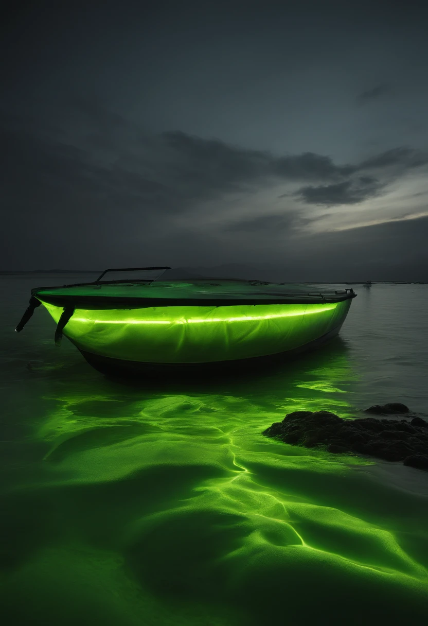 Under the shroud of nuclear contamination, Marine life around the world began to mutate, Transform into a monster form. The entire picture is covered in fluorescent green tones, Symbolizes nuclear radiation. Light shines down from the surface of the water, The bizarre shapes that illuminate these mutant creatures. The picture has a wide depth of field, The endless ocean is filled with the figures of these monsters, Form a big picture.,Kunxing Magazine,