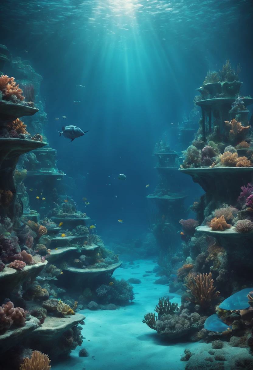 Futuristic undersea landscape of Atlantis