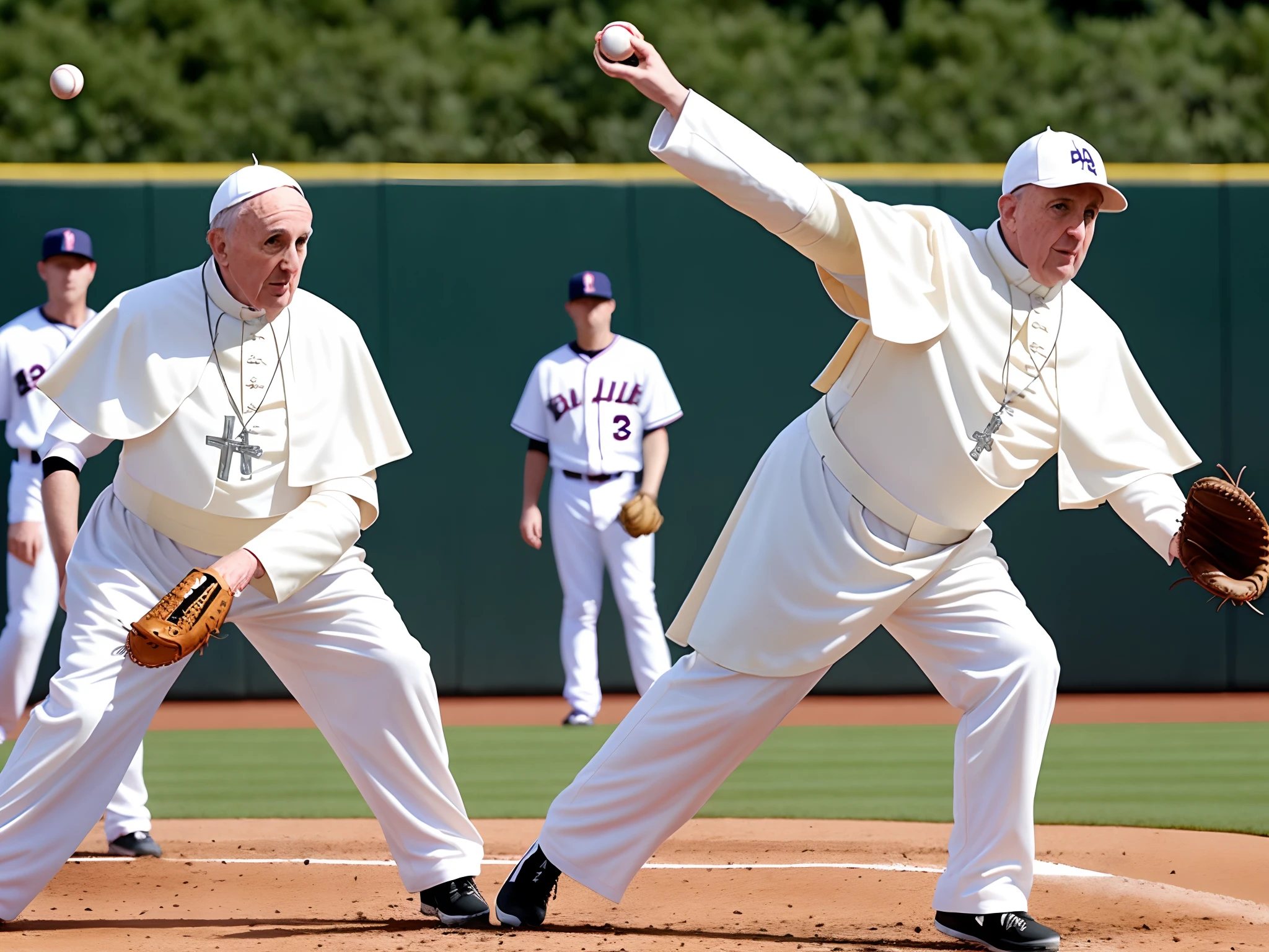 The pope playing baseball with a sausage