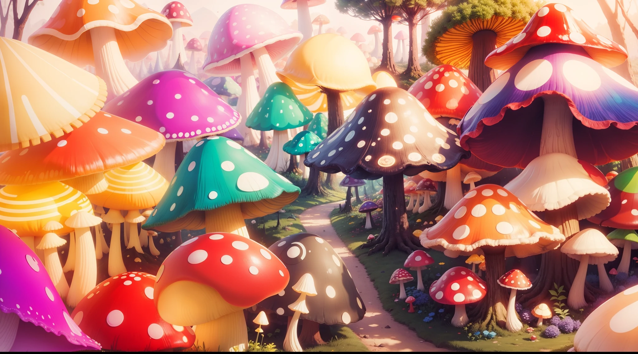 Light up the colorful large mushroom forest