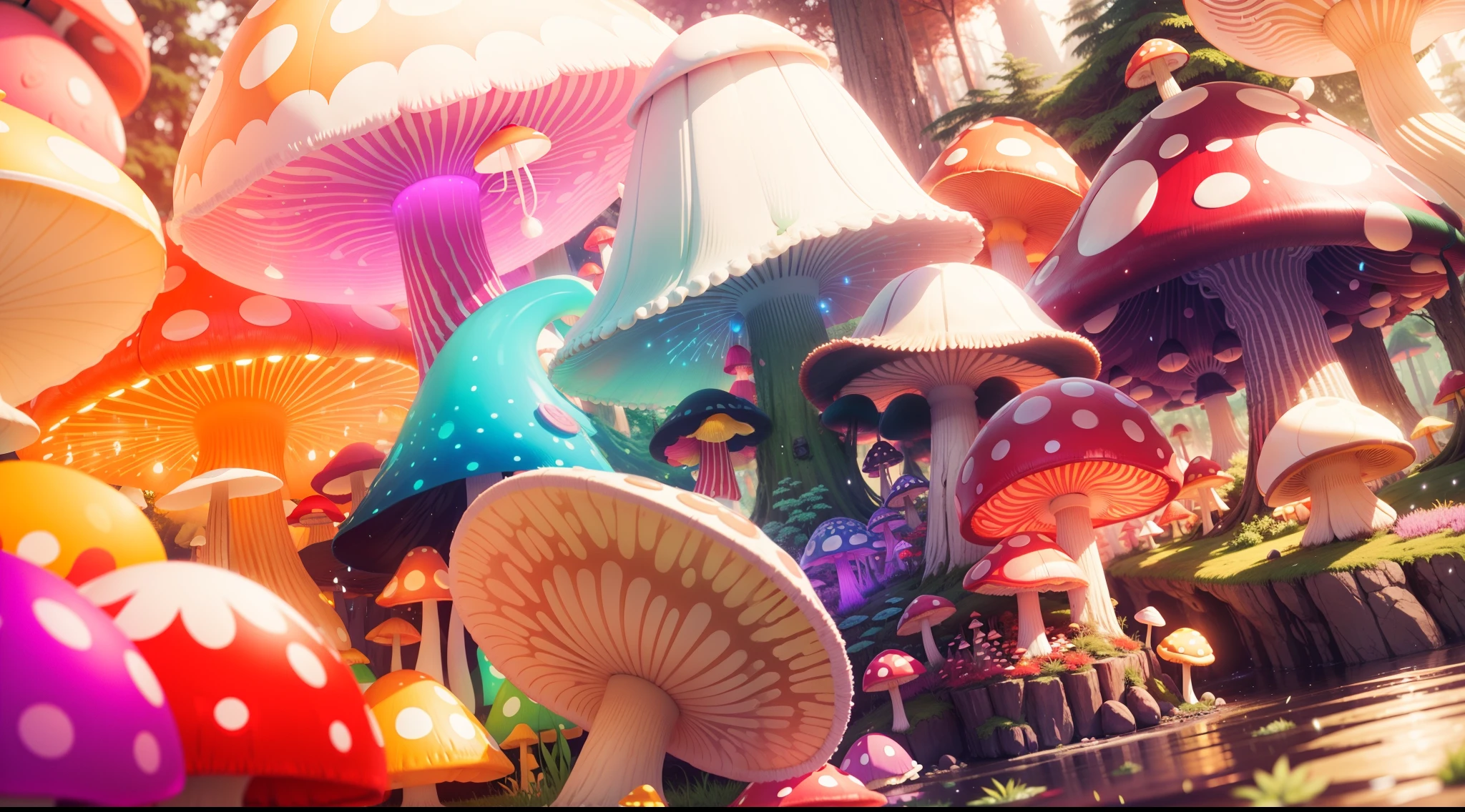 Light up the colorful large mushroom forest