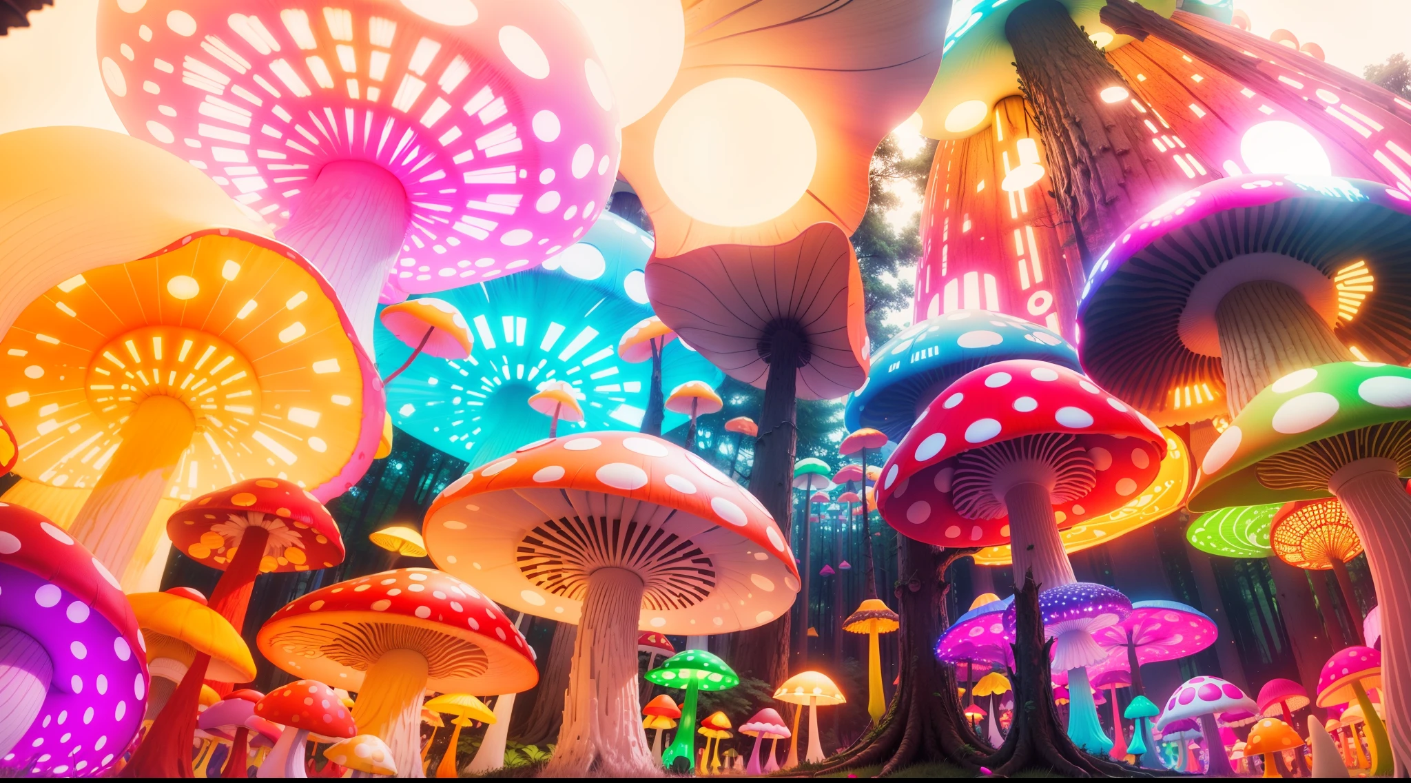 Light up the colorful large mushroom forest