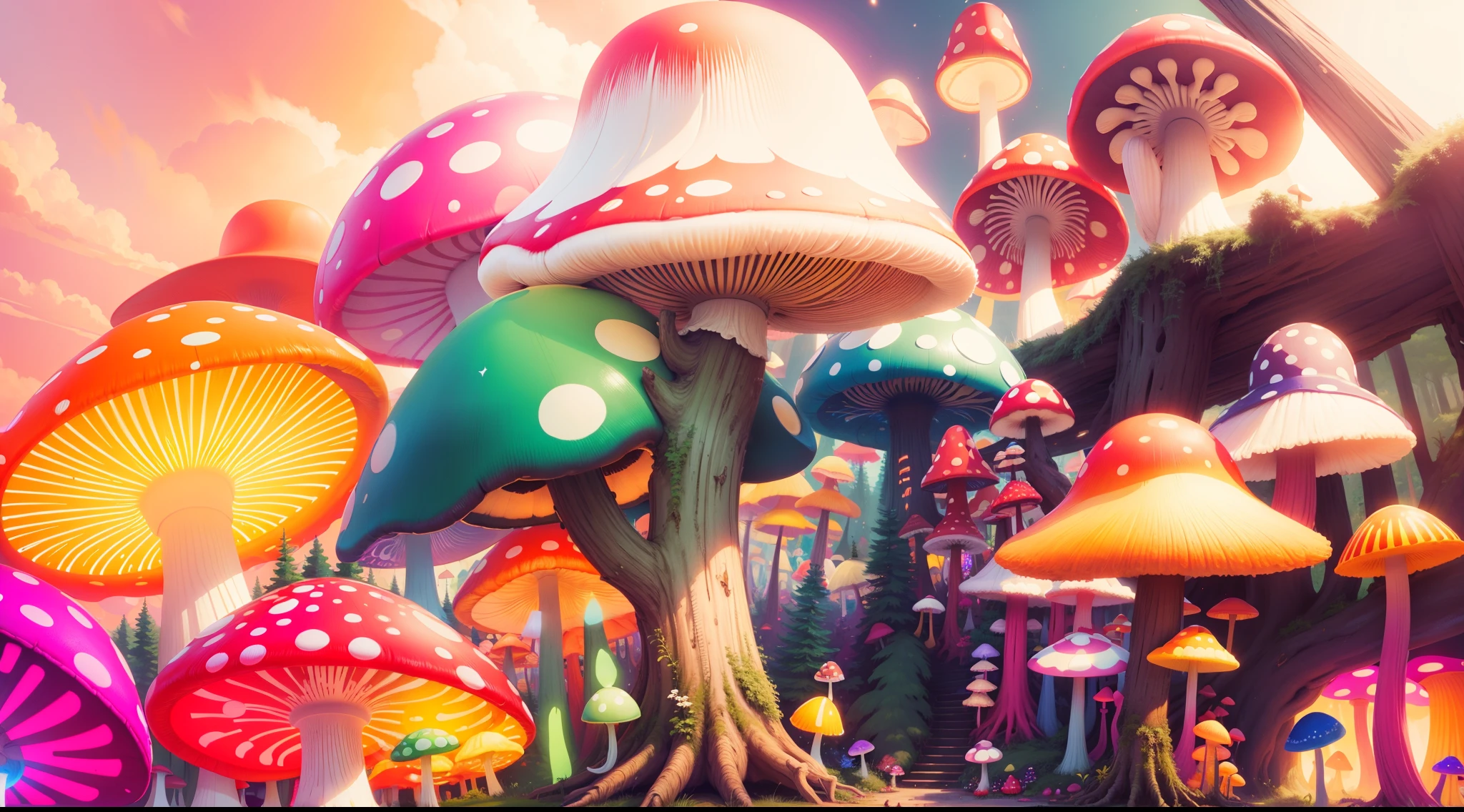 Light up the colorful large mushroom forest