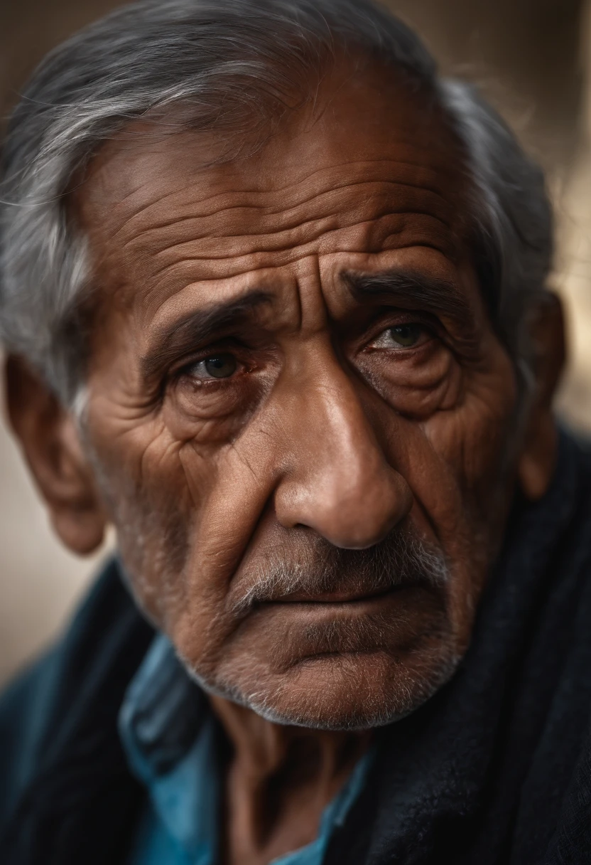 An old man with a sad expression , Realstic, Expressionnisme, looking straight at camera