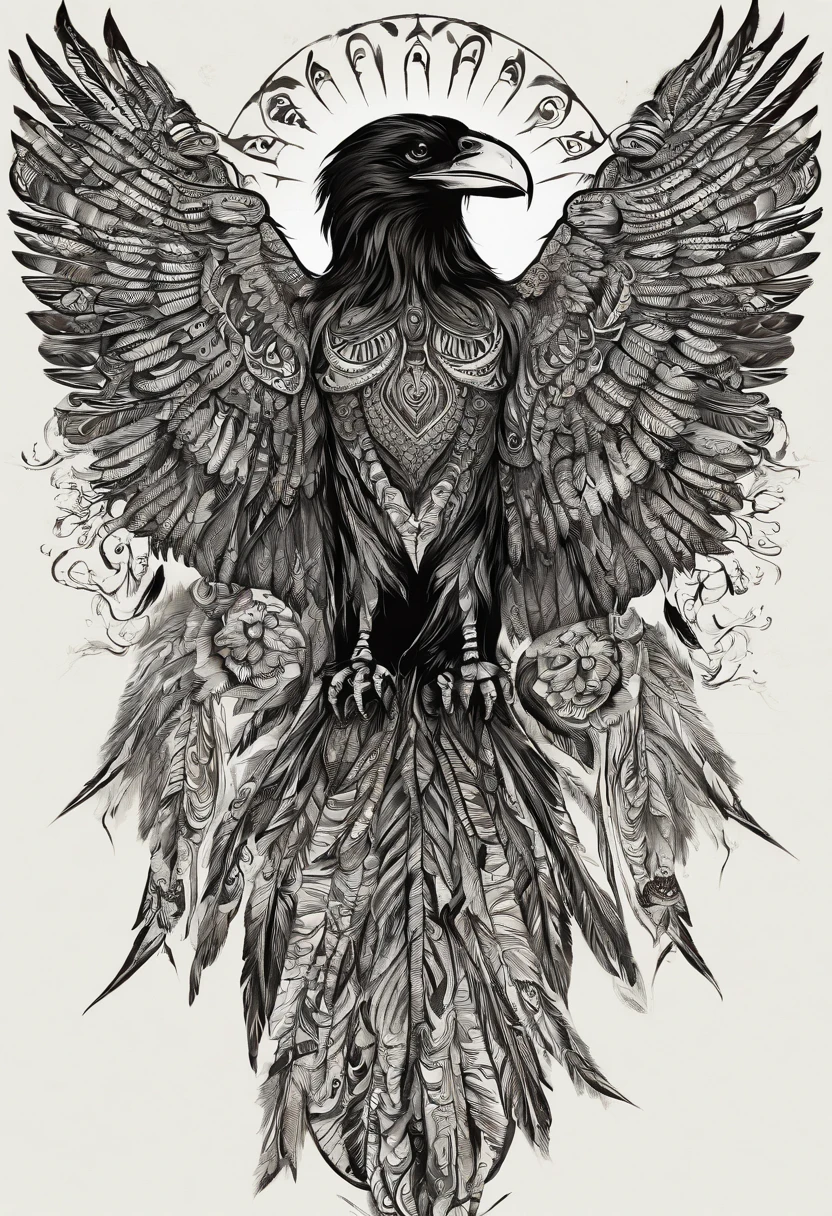 Crow with spread wings