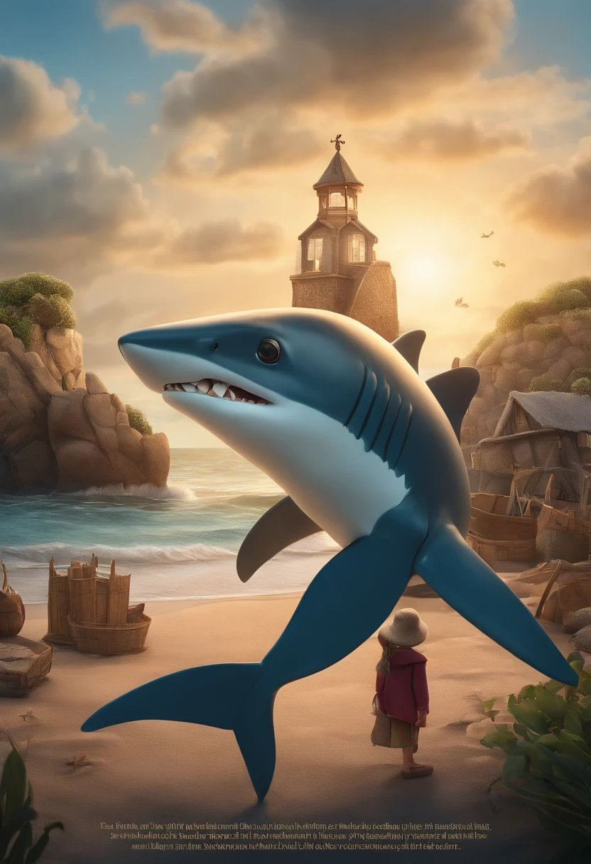 Create a Disney-style 3D animation that tells the story of Sharky, a girl born in a 19th-century coastal village. From a young age, she displayed a profound passion for the sea and its mysteries