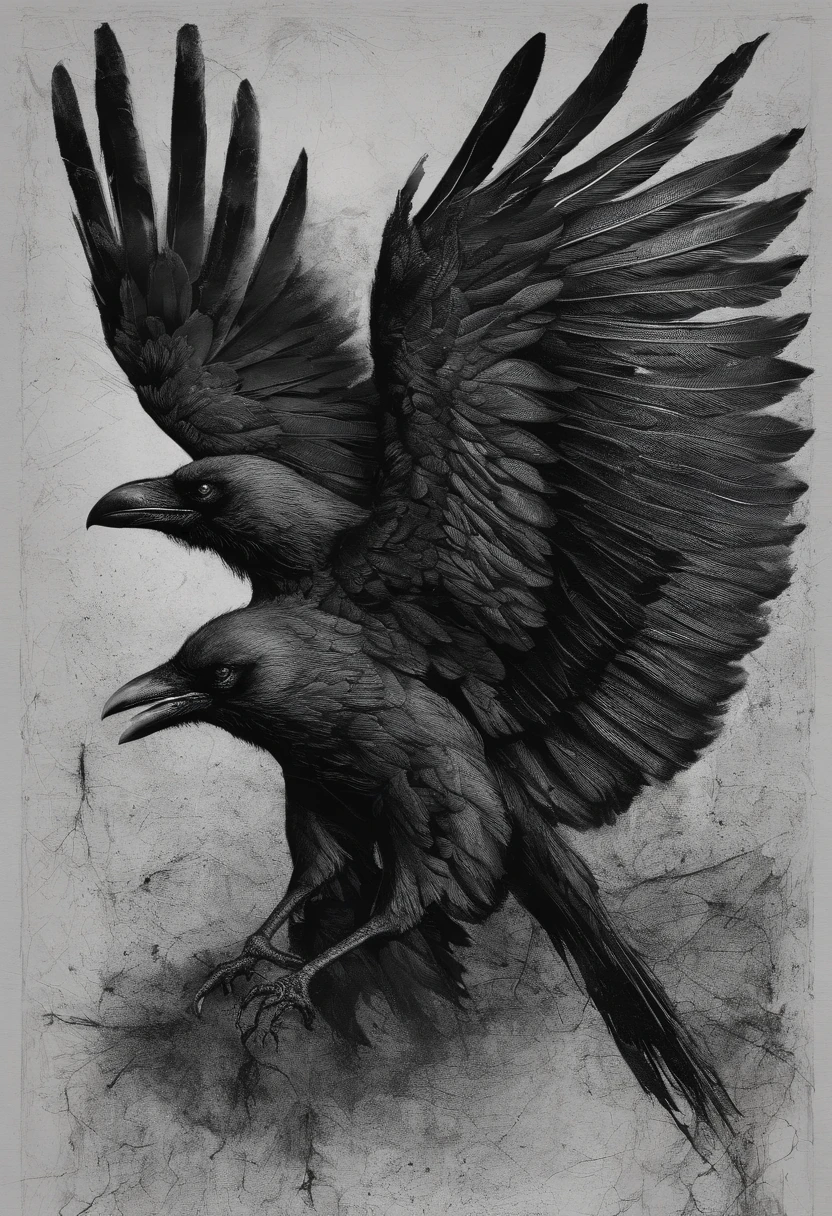 Crow with spread wings
