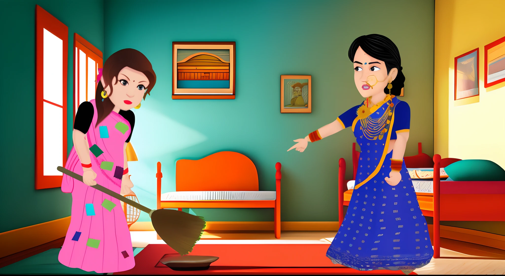 Make this image into high quality cartoon image , high detailed face , high texture , faire body