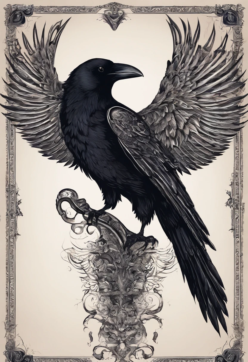 Crow with spread wings