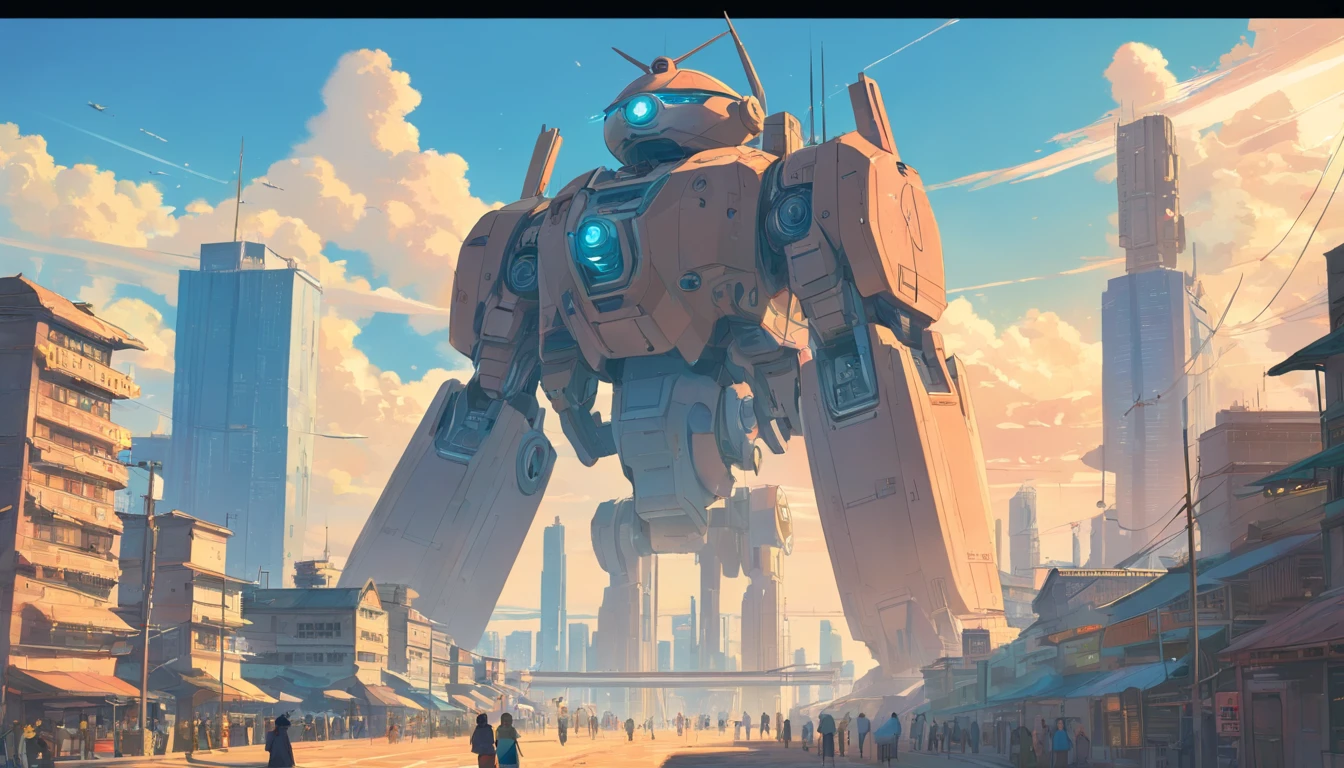 there is a painting of a futuristic city with a giant robot head, jodorowsky's dune, insanely detailed matte painting, peter gric and dan mumford, intricate matte painting, jodorowsky's dune movie, style of john harris, jean giraud 8 k, hyperdetailed matte painting, intricate environments, stunning sci-fi concept art, cgsociety )