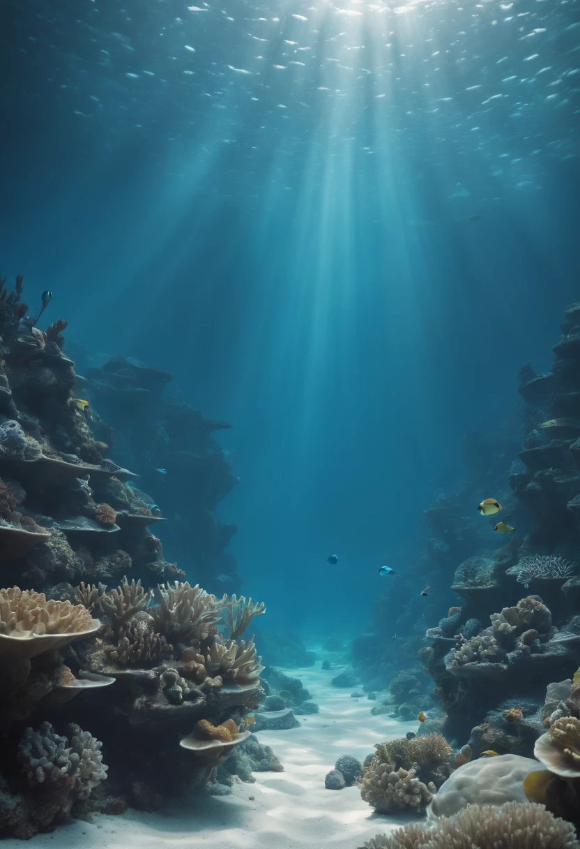 Futuristic undersea landscape of Atlantis. Light source on the left side.