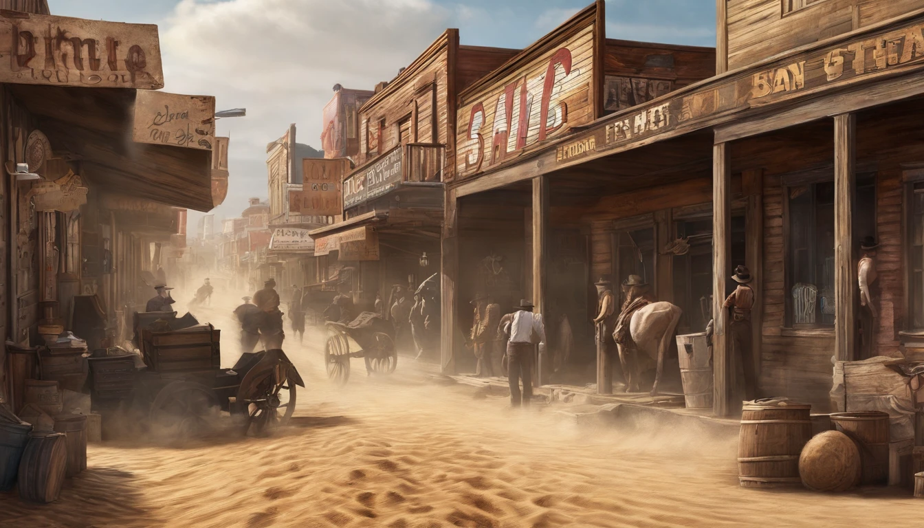 Wild west,Sand and dust,dusty,main street,5 bars~6Buildings