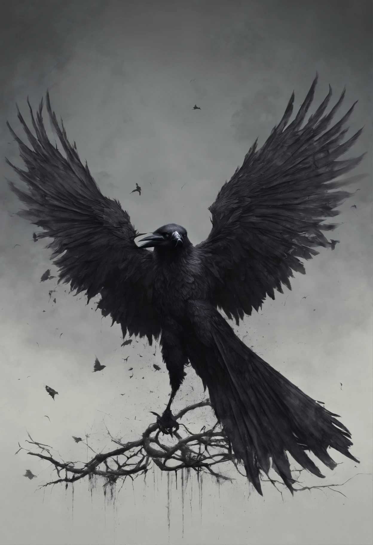 Crow with spread wings