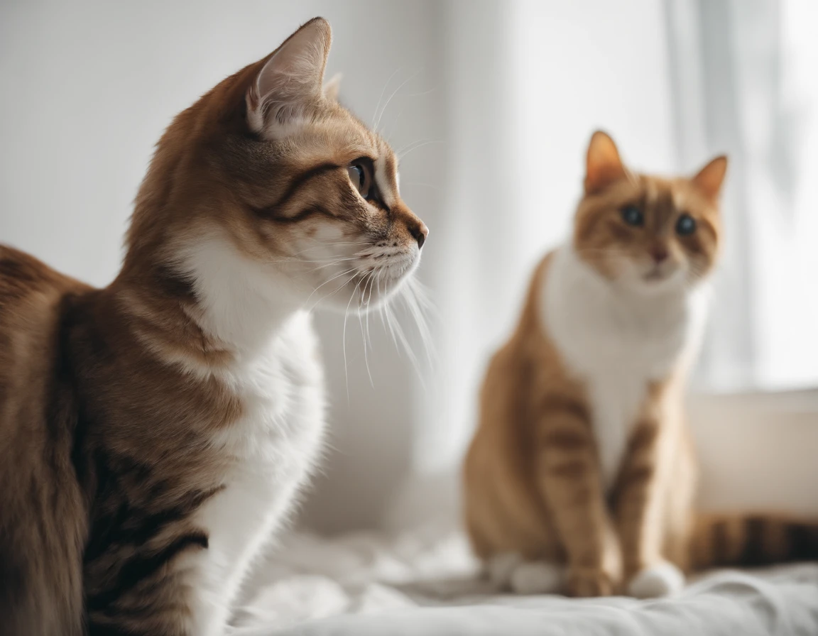 Describe a detailed banner with diverse species of pets living harmoniously on a white background. Includes the characteristics of the animals, their positions and expressions, criando uma cena cativante e alegre para quem o visualiza