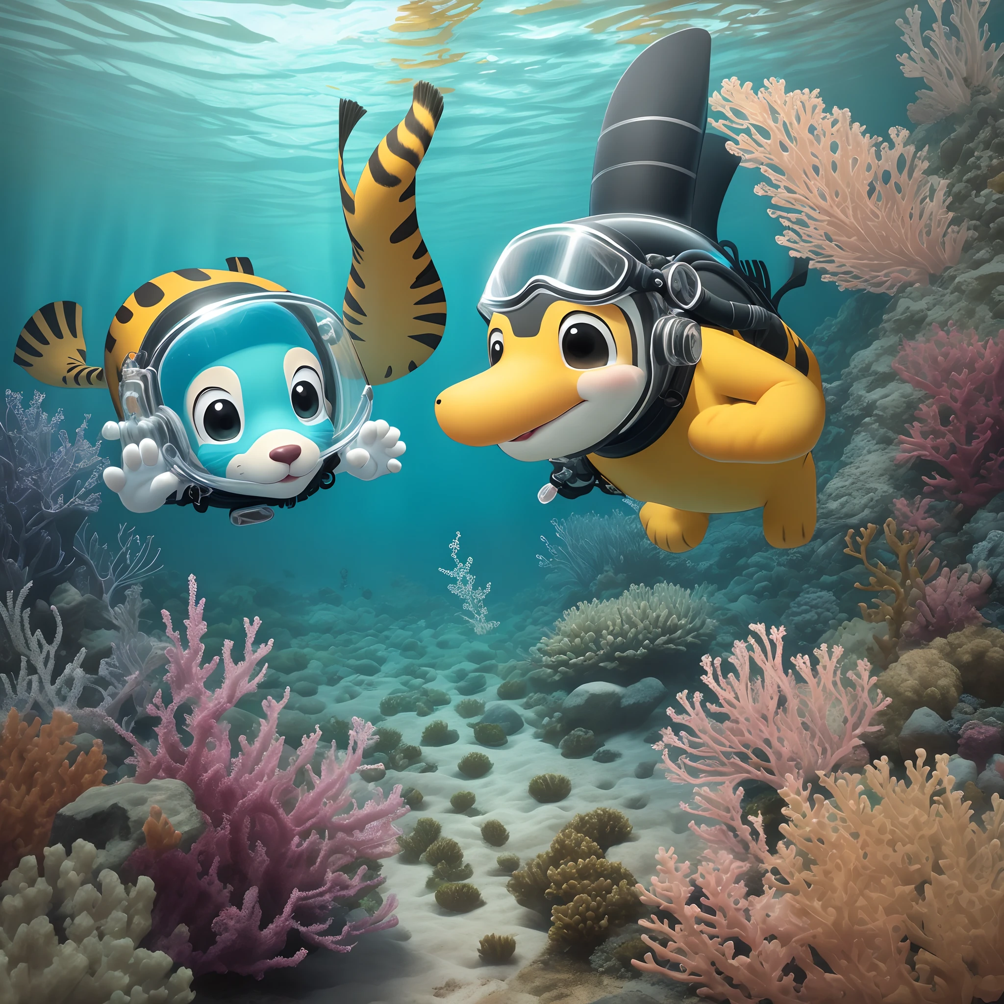 Cartoon animals in scuba gear