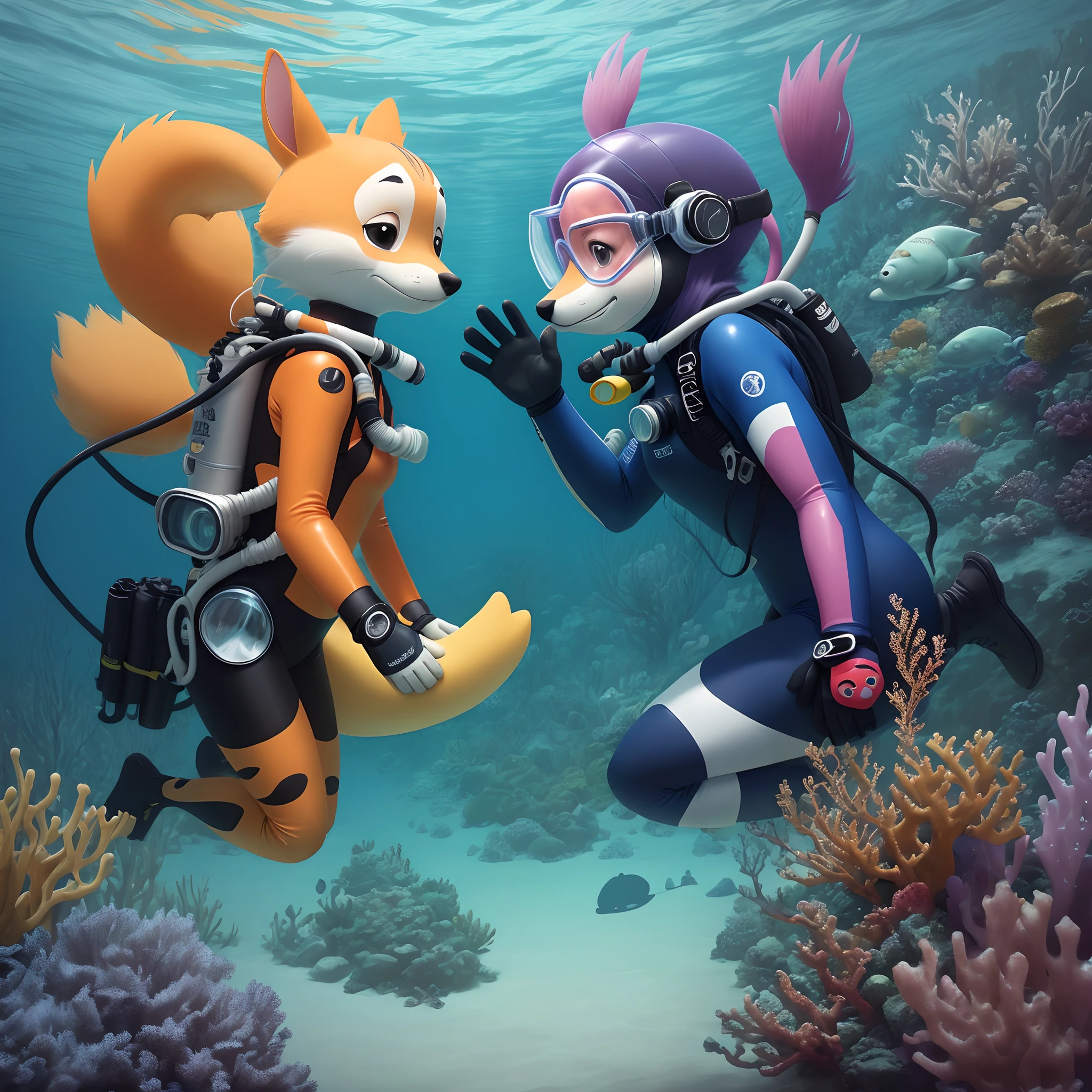 Cartoon animals in scuba gear