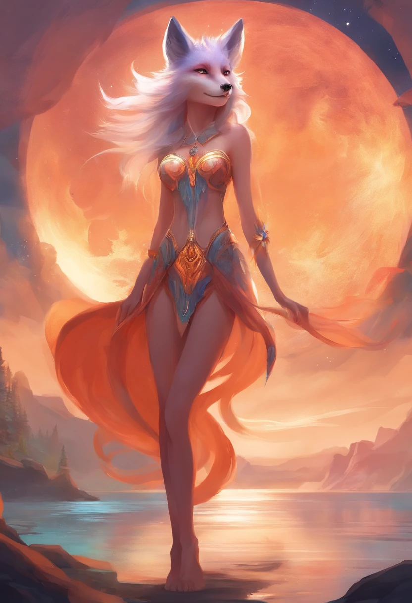 Fox, furry, humanoid. Girl wearing a swimsuit
