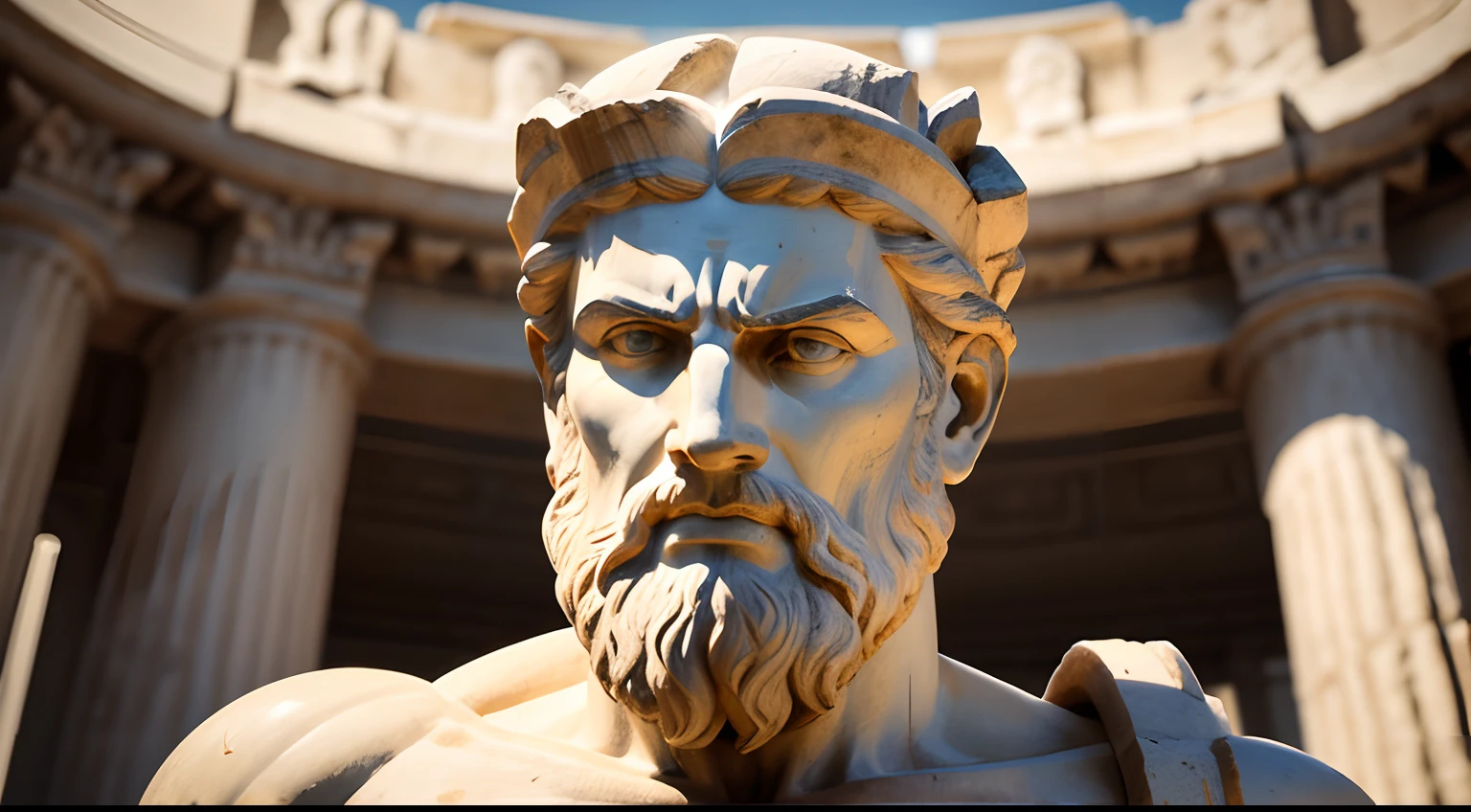 estatua close em rosto esculpido em marmore branco de deus romano da guerra, ultra detalhada, rosto perfeito, sem deformidade , expressions of anger and anger