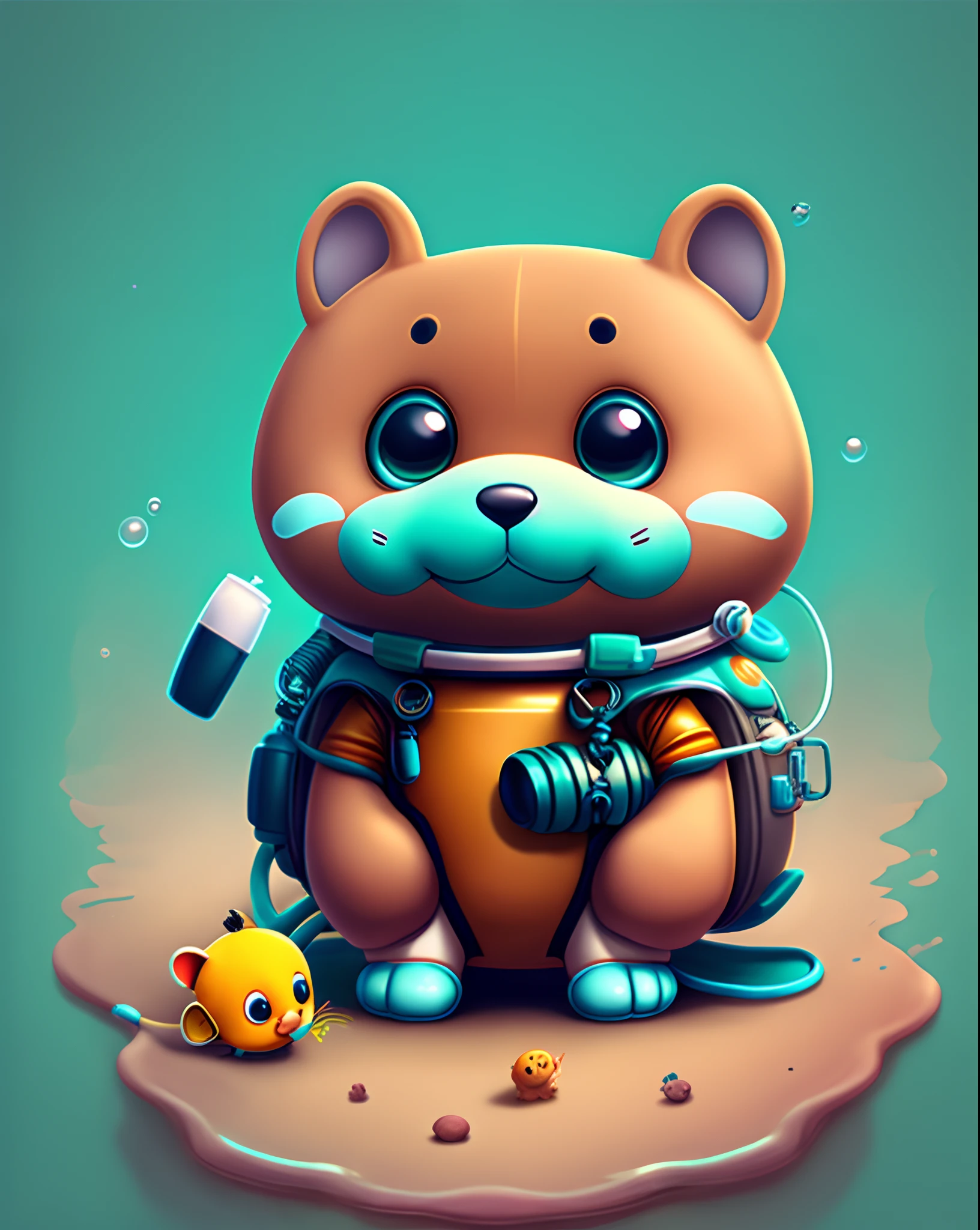 Baby cartoon animals with scuba gear