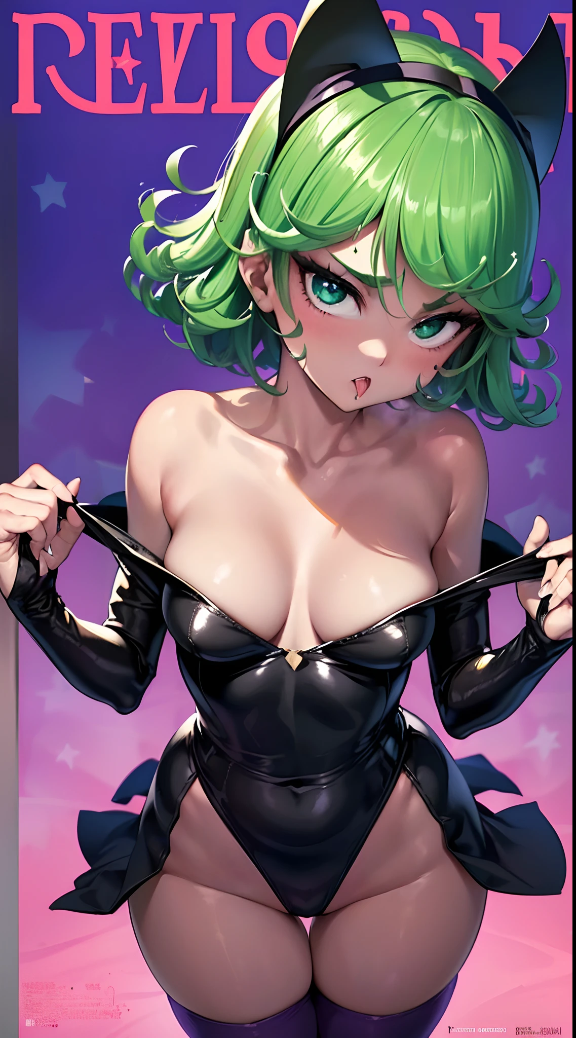 (La mejor calidad, 8k, 12), 1  chica, Tatsumaki, Pelo corto, cabello verde, tiny breast, El cuerpo perfecto, Cara ultra detallada, Labios detallados, ojos delgados, vestido negro, Standingn, tentador, excitado, areolas convexas, en celo, Milf, vapor, sexo, tembloroso, , Mirando hacia arriba, desde directamente arriba, Ahegao, espermatozoides en la cara, Wet,(Portada de la revista:1.8)、((desde abajo:1.2))、(Ponte en cuclillas y muestra tu entrepierna)、(dynamic pose:1.1), Pretty 1girl, highest qualityr、The Ultra-High Definition、high resolusion、extremadamente detalles CG、Fondos de pantalla de la unidad 8k、17 year old、hermosos ojos detallados,Pelo de coleta、(((enfermera, Enfermera negra, Gorra de enfermera, desgaste negro, Legwear negro, Guantes negros de codo、Purple satin panties、 Good purple satin、Microfalda negra)))、(un cuerpo mojado:1.4)、(cuerpo brillante,:1.6)、 sonrojarse, sudar,be shy、(Ahegao:1.5)、(Saca la lengua y babea)、rubor rojo、lleno de timidez,(nsfw)