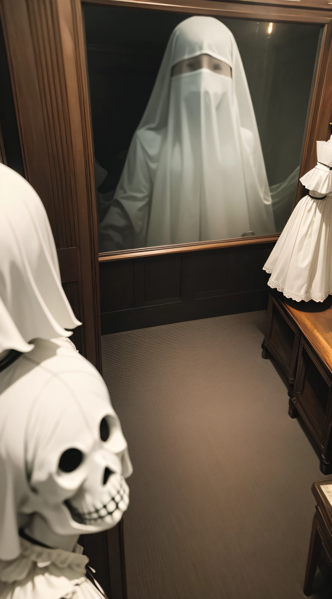 9:16 image that showcases the ship's haunted history, with spectral guests shrouded in mystery. extremely scary.