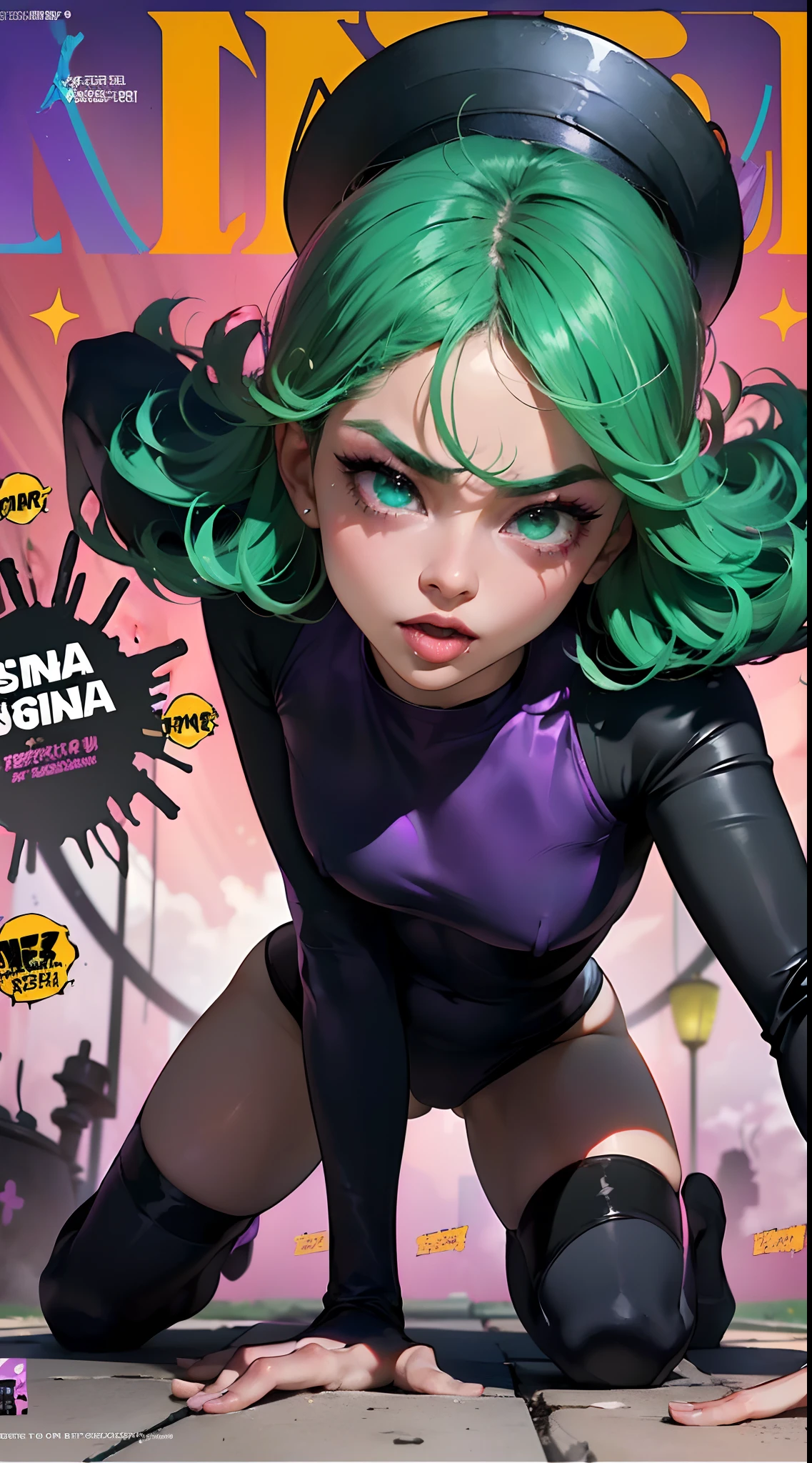 (La mejor calidad, 8k, 12), 1 chica, Tatsumaki, Pelo corto, cabello verde, tiny breast, El cuerpo perfecto, Cara ultra detallada, Labios detallados, ojos delgados, vestido negro, Standingn, tentador, excitado, areolas convexas, en celo, Milf, vapor, sexo, tembloroso, , Mirando hacia arriba, desde directamente arriba, Ahegao, espermatozoides en la cara, Wet,(Portada de la revista:1.8)、((desde abajo:1.2))、(Ponte en cuclillas y muestra tu entrepierna)、(dynamic pose:1.1), Pretty 1girl, highest qualityr、The Ultra-High Definition、high resolusion、extremadamente detalles CG、Fondos de pantalla de la unidad 8k、、hermosos ojos detallados,Pelo de coleta、(((enfermera, Enfermera negra, Gorra de enfermera, desgaste negro, Legwear negro, Guantes negros de codo、Purple satin panties、 Good purple satin、Microfalda negra)))、(un cuerpo mojado:1.4)、(cuerpo brillante,:1.6)、 sonrojarse, sudar,be shy、(Ahegao:1.5)、(Saca la lengua y babea)、rubor rojo、lleno de timidez,(nsfw)