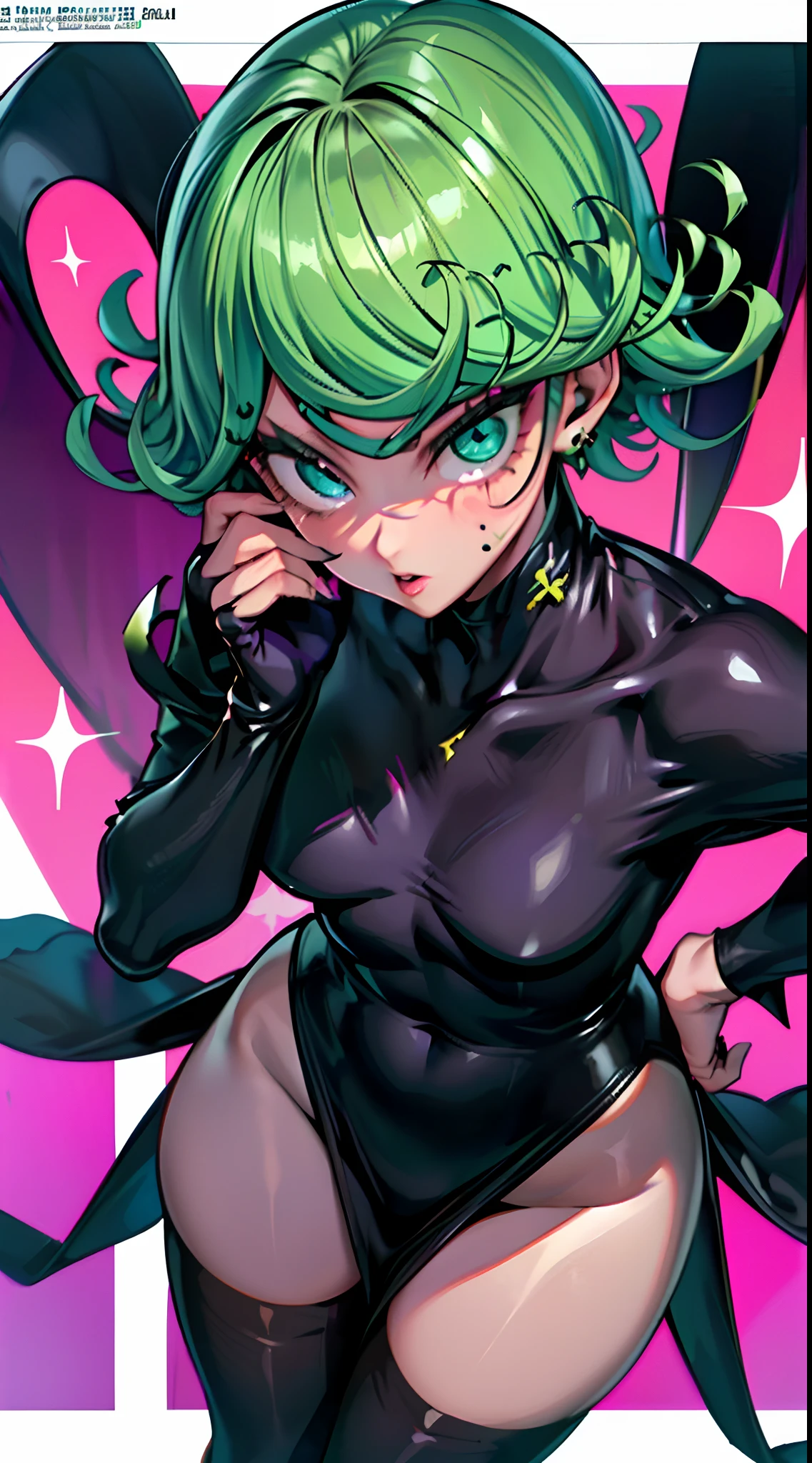 (La mejor calidad, 8k, 12), 1 chica, Tatsumaki, Pelo corto, cabello verde, tiny breast, El cuerpo perfecto, Cara ultra detallada, Labios detallados, ojos delgados, vestido negro, Standingn, tentador, excitado, areolas convexas, en celo, Milf, vapor, sexo, tembloroso, , Mirando hacia arriba, desde directamente arriba, Ahegao, espermatozoides en la cara, Wet,(Portada de la revista:1.8)、((desde abajo:1.2))、(Ponte en cuclillas y muestra tu entrepierna)、(dynamic pose:1.1), Pretty 1girl, highest qualityr、The Ultra-High Definition、high resolusion、extremadamente detalles CG、Fondos de pantalla de la unidad 8k、、hermosos ojos detallados,Pelo de coleta、(((enfermera, Enfermera negra, Gorra de enfermera, desgaste negro, Legwear negro, Guantes negros de codo、Purple satin panties、 Good purple satin、Microfalda negra)))、(un cuerpo mojado:1.4)、(cuerpo brillante,:1.6)、 sonrojarse, sudar,be shy、(Ahegao:1.5)、(Saca la lengua y babea)、rubor rojo、lleno de timidez,(nsfw)