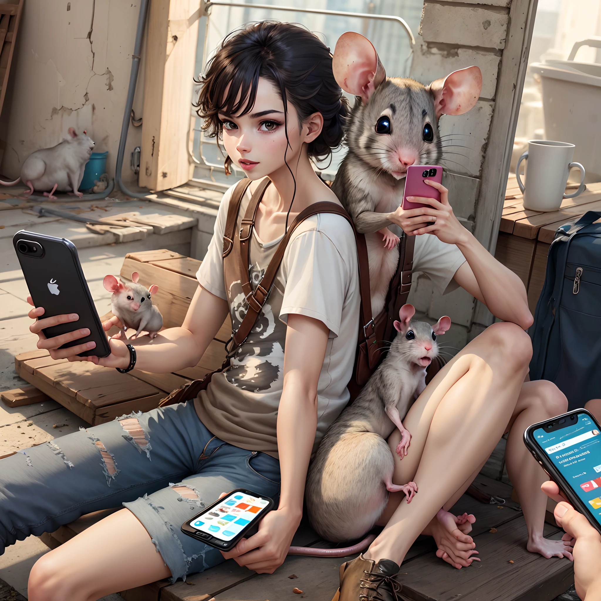 a rat texting on a cellphone