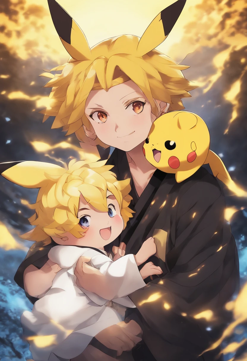 pikachu and zenitsu kimetsu no yaiaba fusion