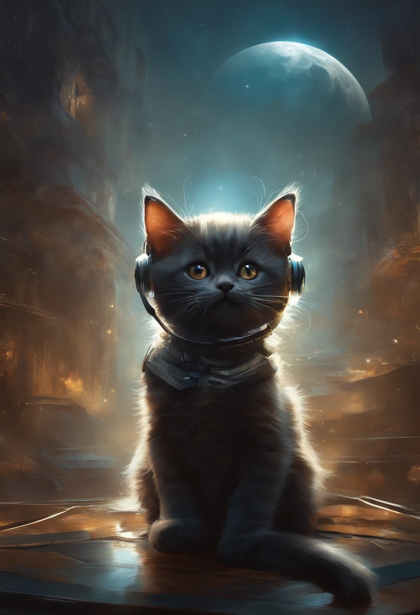 Perfect centering, Cute kitten in everything, Put on your student jacket, wearing sunglasses, wearing headphones, Standing position, abstract beauty, centered, looking at the camera, facing the camera, On the way to perfection, dynamic, moon light, Highly detailed, Digital Painting, Art Stations, ConceptArt, Smooth, sharp-focus, 8K, high-definition resolution, illustartion, art by Carne Griffiths and Wadim Kashin, whitebackground
