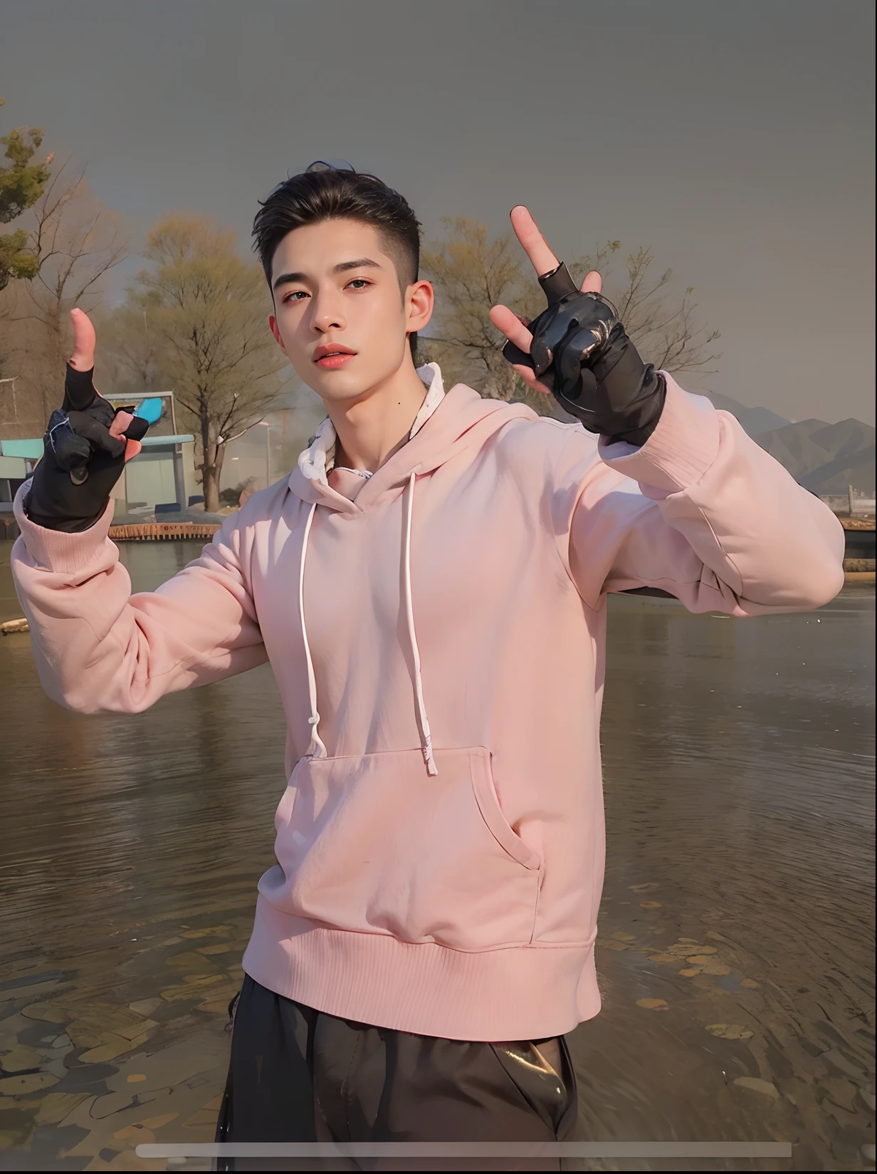 (RAW photo, Best quality), (Realistic man, photo-realistic:1.3), tmasterpiece, Young Chinese men of the Song Dynasty,Ancient Chinese white robe,The hem is flying,Exposing the pectoral muscles,Expose abs,Exposing thighs,Large bulge at the crotch,Very masculine and masculine, The is very detailed, CG, Unity , 2k wallpaper, Amazing, finedetail, Extremely detailed CG Grand Unity 8K wallpaper, hugefilesize , ultra - detailed, A high resolution, absurderes, the soft light, Pietro Boselli people, White skin of the, Detailed fingers, extremely detailed eyes ancface, Beautiful detailed nose, 美丽细致的眼睛, looking at viewert, (1人, Handsome face),Flying long hair,Bunched hair,photorealiscic face,Realistic figure,cabelos preto e longos,Stretched posture,Light WeChat,Rejoice,cheerfulness,Be red in the face,exhilarated,having fun,cheerful big breasts,mountain water,Heavy fog,ln the forest,Dingdall effect,Depth of field blur,The background is blurred with a large aperture