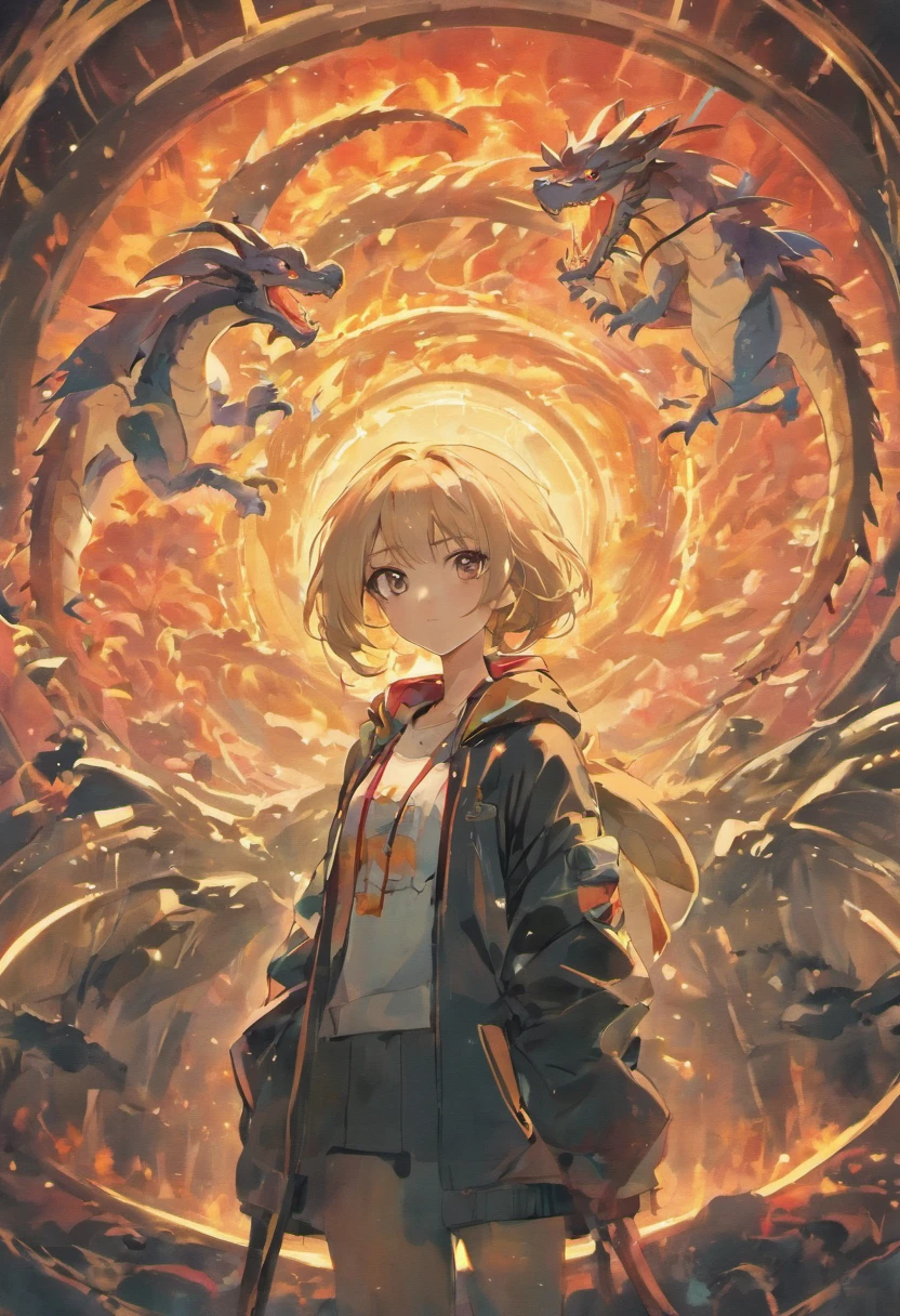 Perfect Centering, Cute Dragon Everywhere, Wearing a Student Jacket, Wearing Sunglasses, Wearing Headphones, Standing, Abstract Beauty, Centered, Looking at the Camera, Facing the Camera, Close to Perfect, Dynamic, Moonlight, High Detail, Digital Painting, art stations, concept art, fluidity, Sharp focus, 8K, high resolution, illustration, Art by Karn Griffiths and Vadim Kashin, White background