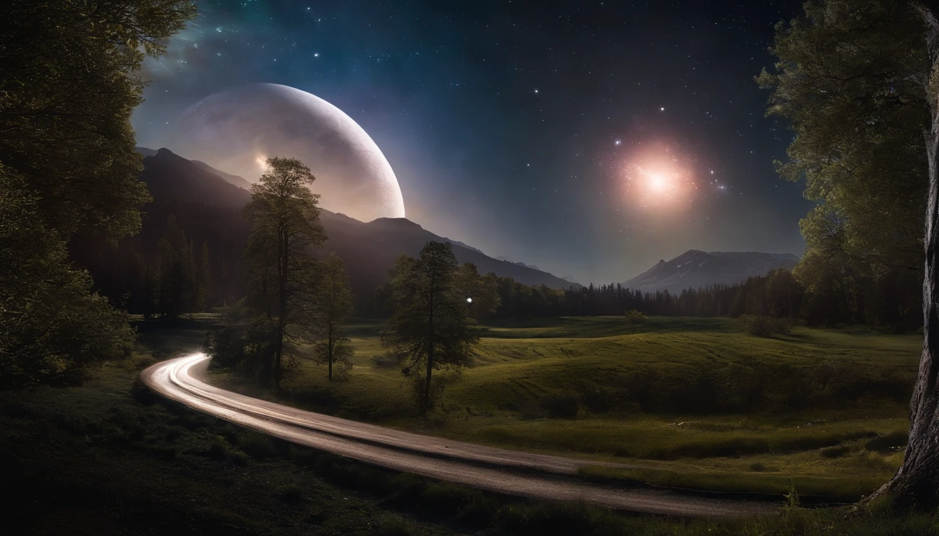 ((Meisterwerk))，(best quality))，Magnificent Outer Space Picture Scene，celestial bodies，interstellar，Riesige Sternentore，Raumschiff，Leuchtender Sternenhimmel，8K，superfein，High quality