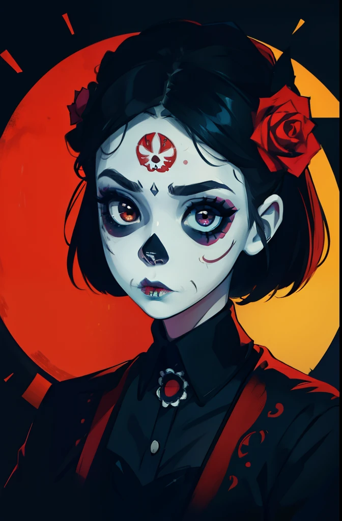 girl is wearing day of the dead makeup, different expressions