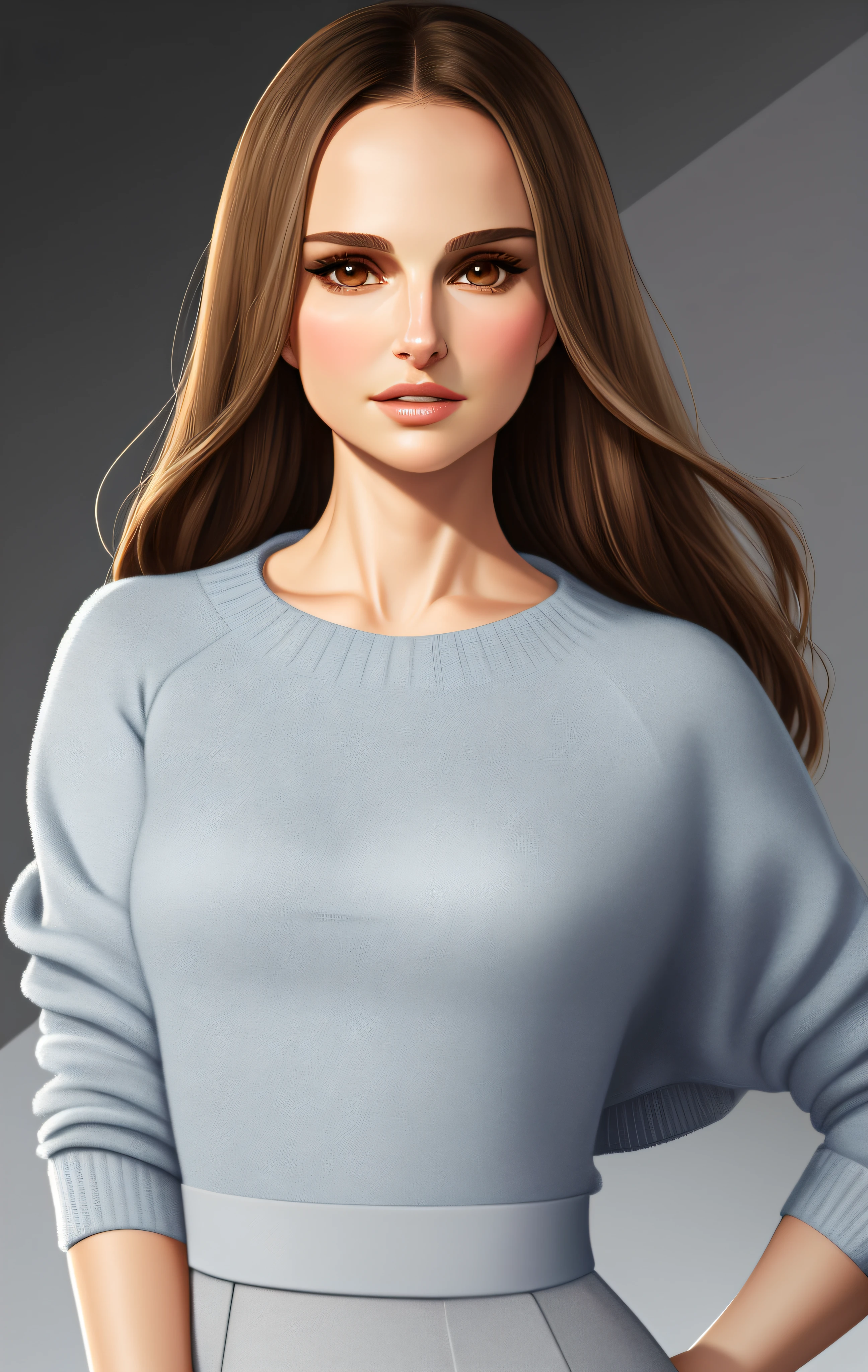 close up flat vector art,portrait of woman,natalie portman,looking at camera,front stance,front profile,beautiful anime style woman,natalie portman, flat color, wide angle, clean detailed faces, intracate clothing, analogous colors, glowing shadows, beautiful gradient, depth of field, clean image, high quality, high detail, high definition, Luminous Studio graphics engine, cute face, slim waist, nice hips,