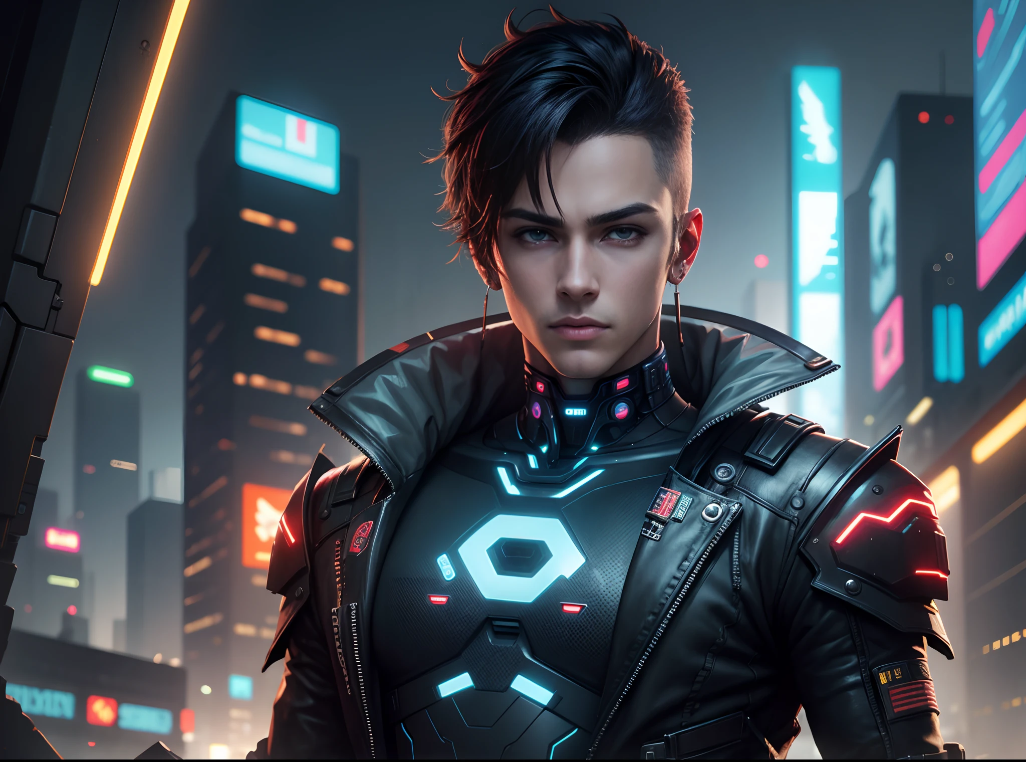Natural background, cyberpunk handsome boy realistic be fece 8k ultra realistic
