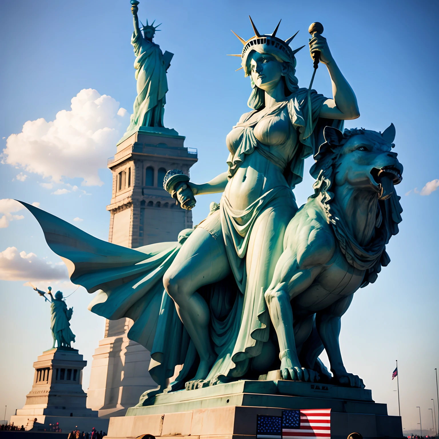 Statue of libertyspitting on an immigrant