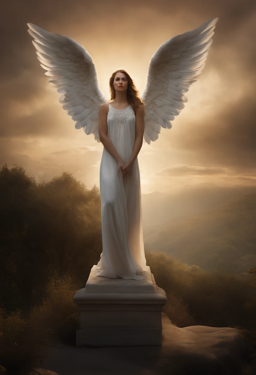 Surrounding the angel are symbolic representations of their multifaceted roles. On one side, a scroll unfurls, symbolizing the angel’s role as a messenger, carrying divine messages and revelations to humanity. On the other side, a guiding light illuminates a winding path, representing their role as guides and protectors, leading human beings through life’s journey.
The image also incorporates elements from biblical narratives, such as a pair of wings symbolizing the angel’s ability to traverse between realms and their swift execution of God’s will. The wings are intricately detailed, representing the divine intricacies and mysteries that angels encompass.