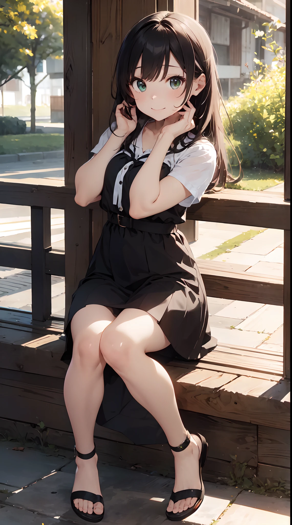 com antecedentes: Spring Tin Cologne。 Algumas delicadas flores de estanho florescem entre as folhas verdes。 Sunlight on the trees々Conecte-se entre、Floral々It is softly lit。
figura: Obvious girl in her teens。Hairstyle is long hair、hair color is brown、Hair is straight。
Facial expressions and eyes: sorriso feliz、eyes are green、Olhos realistas e complexos。
garments: Vestido branco com fita verde。 White sandals on the feet。
Poses：Pegue uma flor de lata、Admire sua beleza。
Emphasizing harmony and pewter cologne in the background。
Estilos: Sabor Real
Elementos especiais：alta qualidade、serenidade、Obra、pau de verdade、「A vinda da felicidade」Motivos de