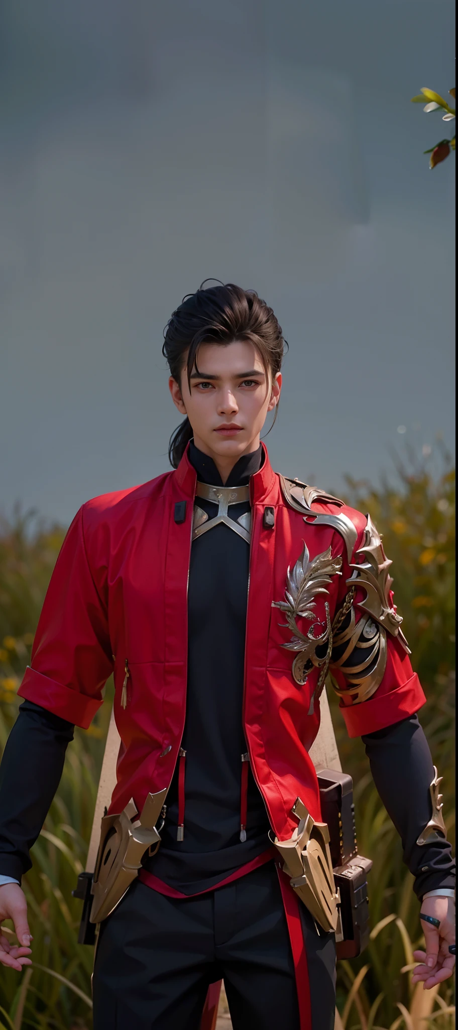 Handsome boy, best quality, photo, 4k,looking at viewer,full body,wear platinum armor,