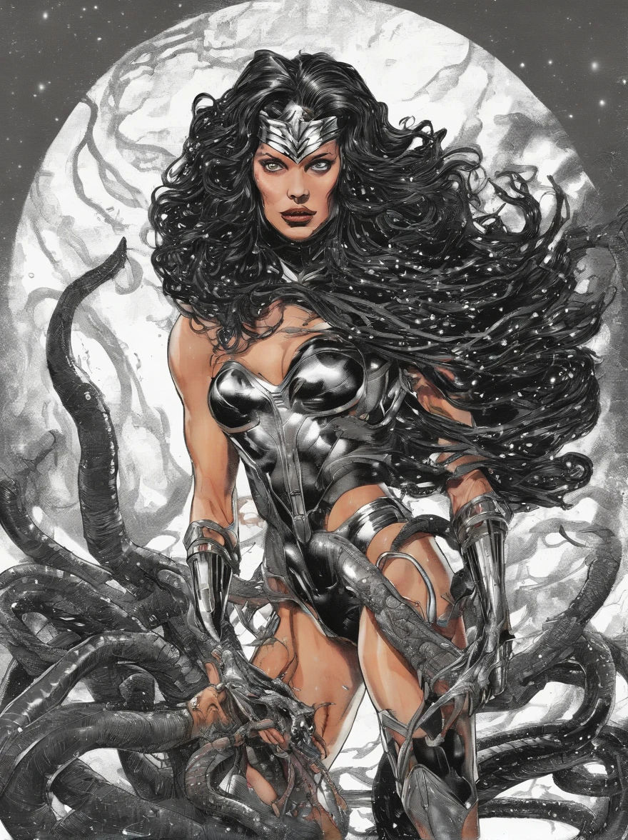 wonder woman in micro-thong attacked by black tentacles