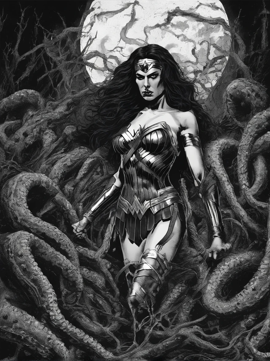 wonder woman in bikini attacked by tentacles