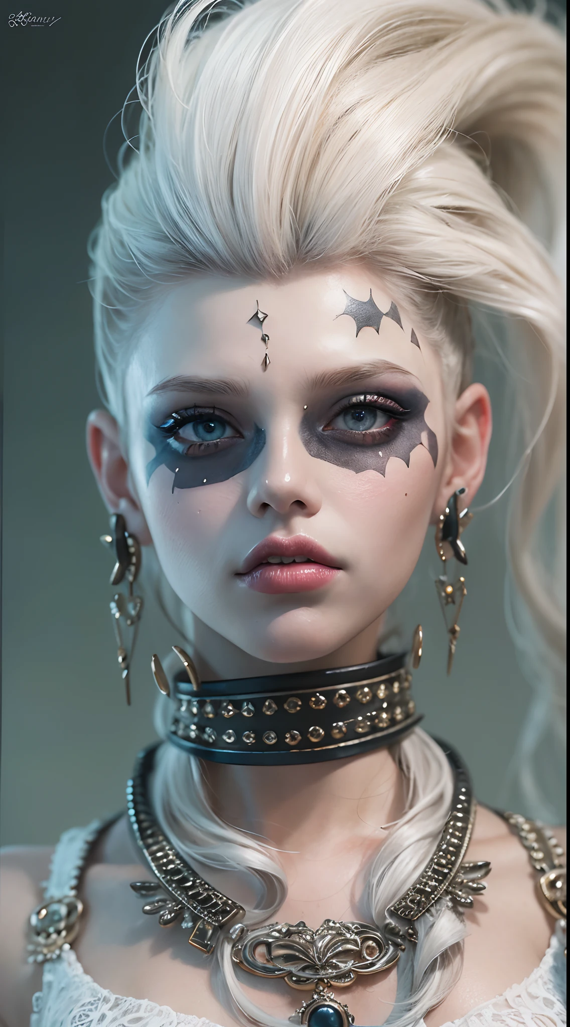 The prompts for the first theme are as follows:
"(Best Quality, 8K, 32K, masutepiece:1.3), Ultra-detailed, (Photorealistic:1.4), white colors, albino, Punk Girl, Detailed eyes, Upper body, Luxurious punk hair, Edgy punk fashion, Avant-garde makeup, Numerous piercings, Heavily tattooed body, Street background, Backlight effect, Shallow depth of field, Blurry background"