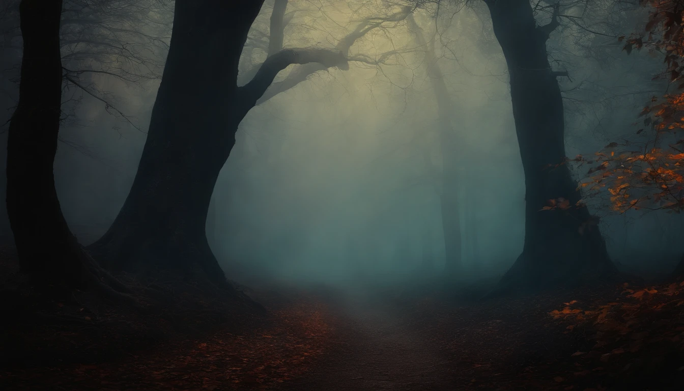 Wall Art Paint Dark Gothic Vintage style, spectre specter on the deep haze forest, Halloween