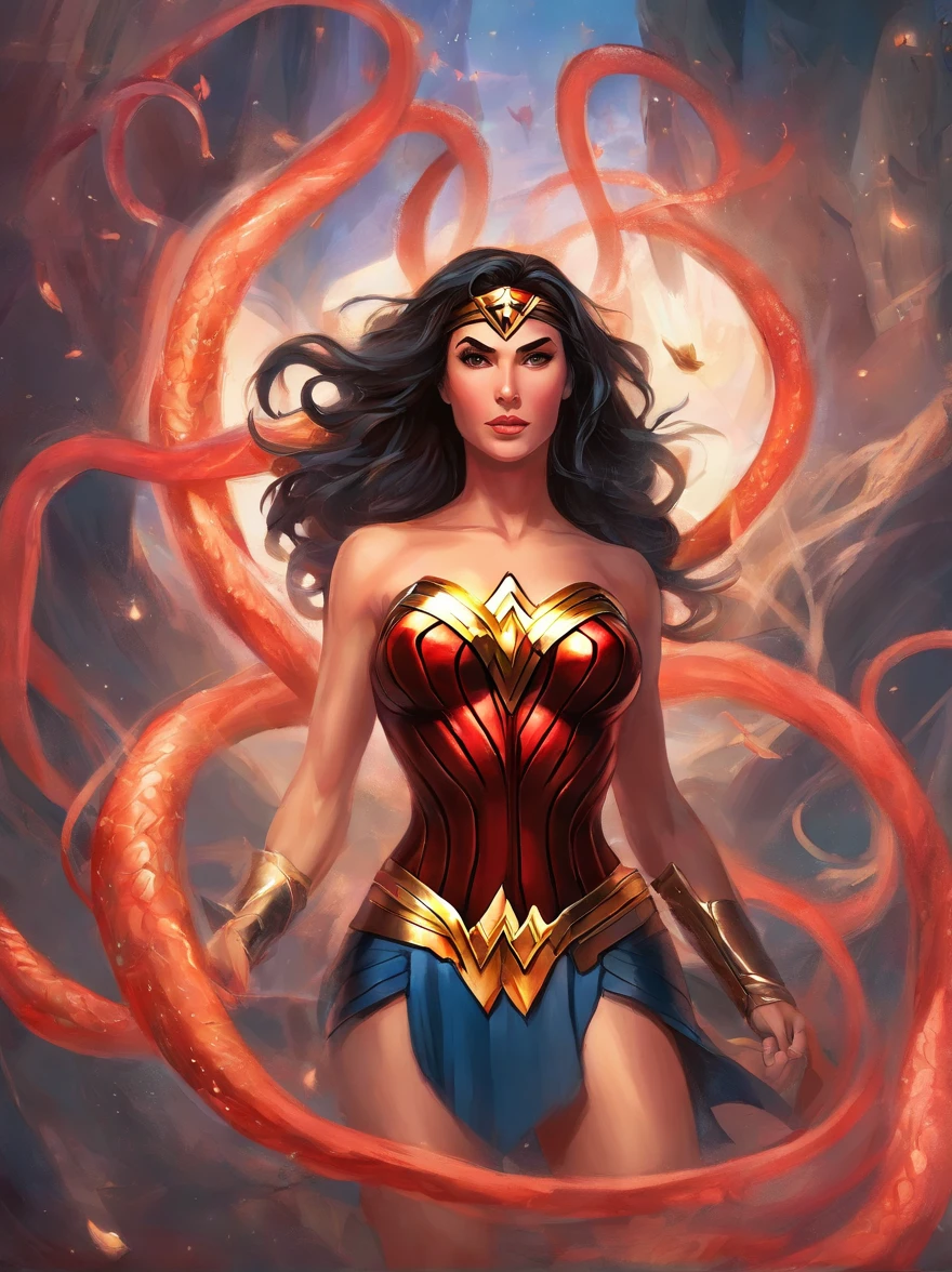 wonder woman in bikini attacked by tentacles